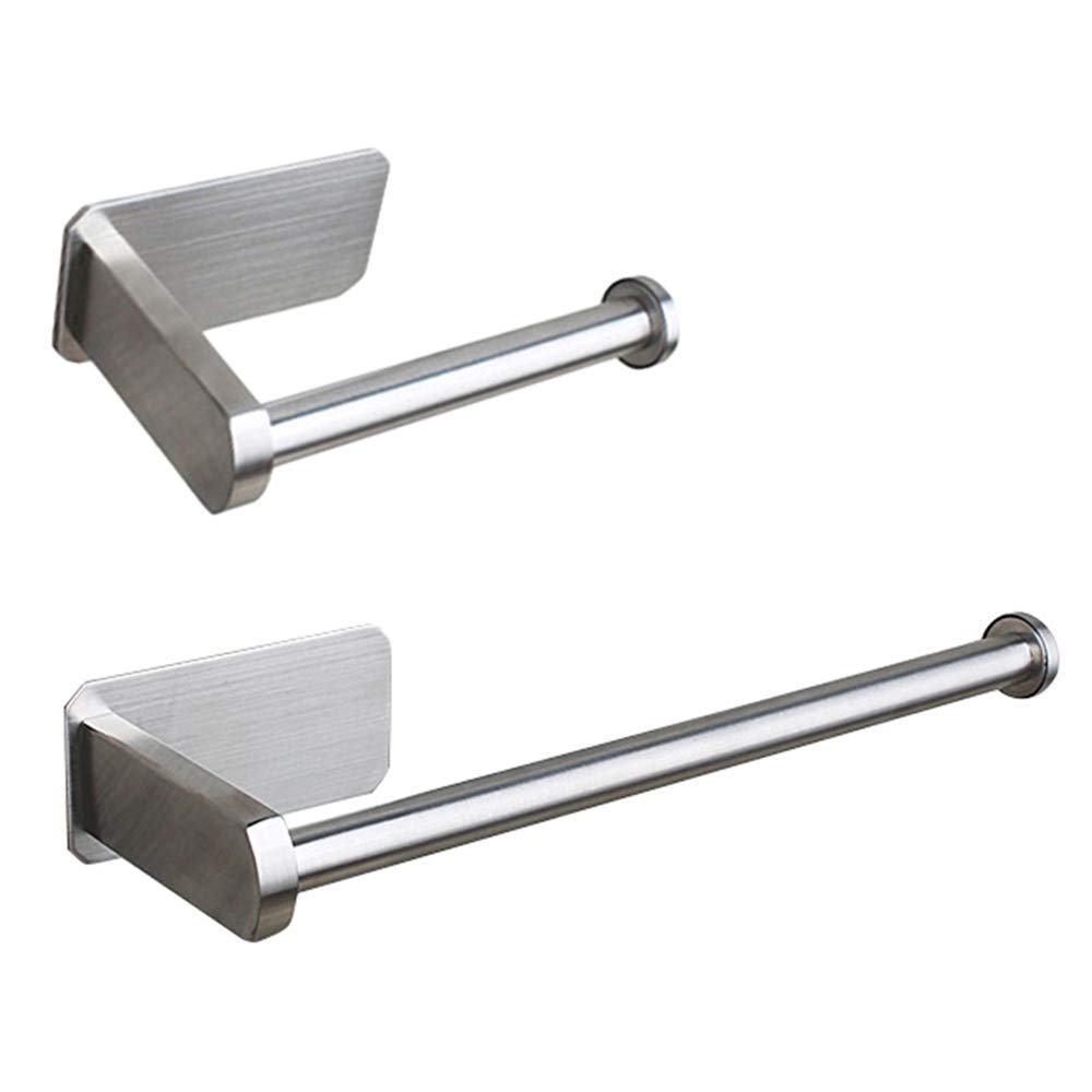 Stainless Steel Brushed Toilet Paper Holder with 3M Self-Adhesive - 25cm Bathroom & Kitchen Paper Towel Rack - Durable Bathroom Accessory for Home, Office, RV Use