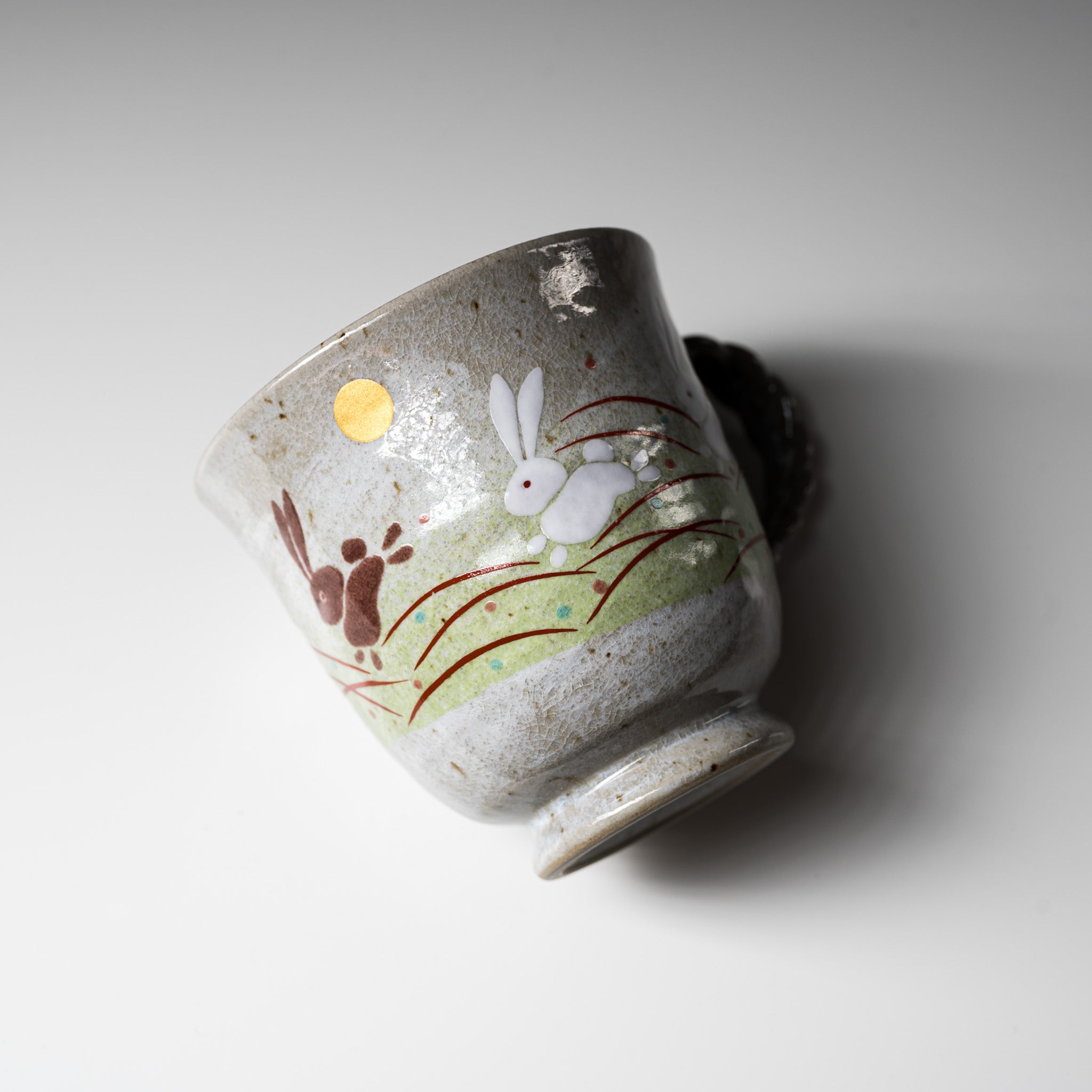 Kutani Ware Ceramic Mug Cup with Jumping Rabbit Design - Handmade Japanese Tea & Coffee Cup for Home, Office, or Gift
