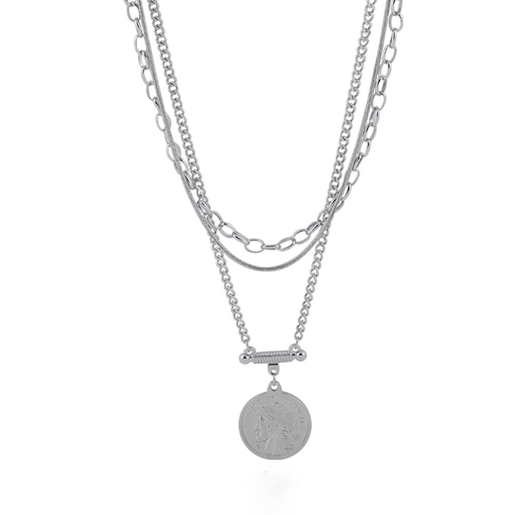 Titanium Steel Layering Necklace for Women - Adjustable Choker with Dainty Coin Pendant, Simple Elegant Chain Necklace in Silver | Perfect for Layering, Everyday Wear, Gift Giving & Special Occasions