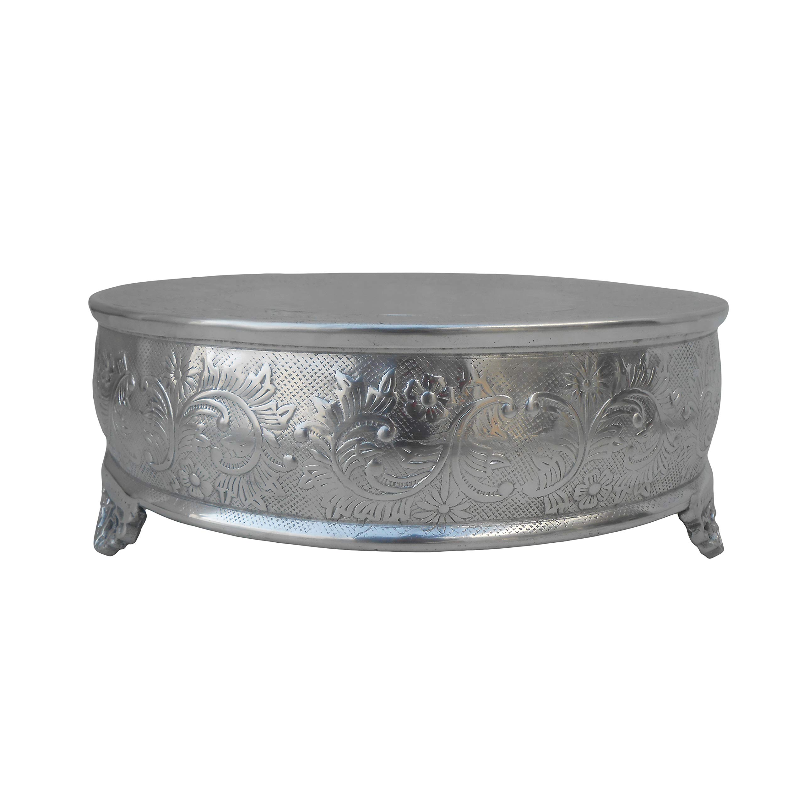 GiftBay 18 Inch Round Silver Wedding Cake Stand - Handcrafted Embossed Metal Tiered Dessert Display for Weddings, Parties & Special Events