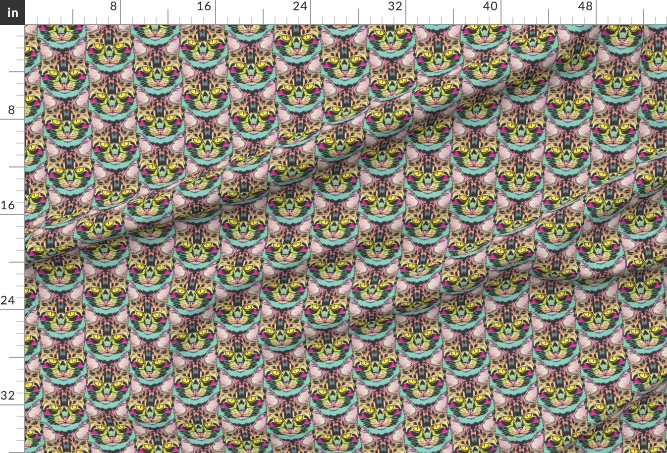 Neon 80s Cat Print Minky Fabric by The Yard - Trendy Pink & Turquoise Animal Pattern for Sewing Baby Blankets, Quilt Backing & Plush Toys - Soft & Durable Material for DIY Crafts & Home Decor