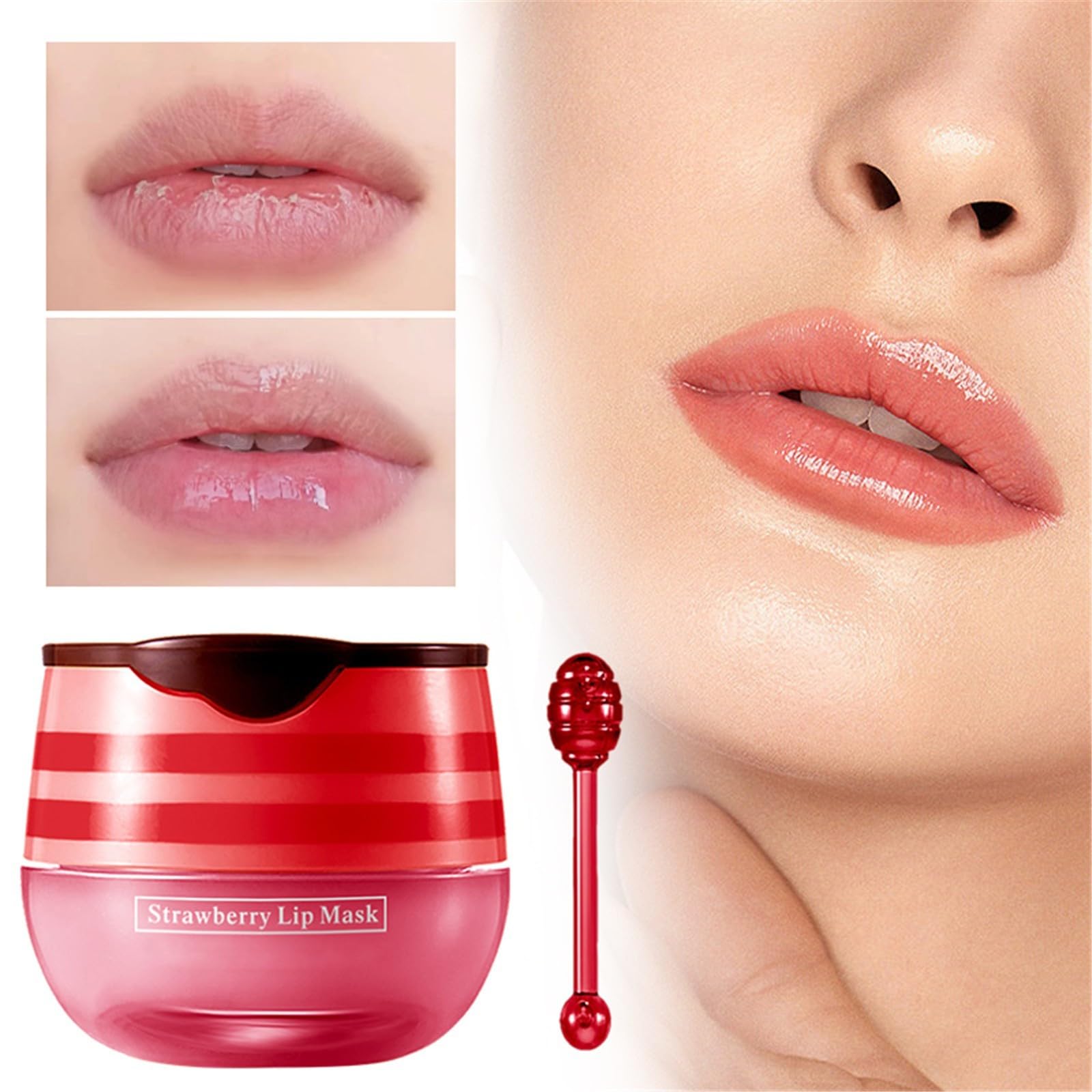 **Strawberry Lip Balm for Dry Lips - Hydrating & Moisturizing Lip Care with Exfoliator - Natural Lip Balm Pot Lightens Lip Lines - Perfect Gift for Tender Lips (Ideal for Winter, Travel & Daily Lip Care)**