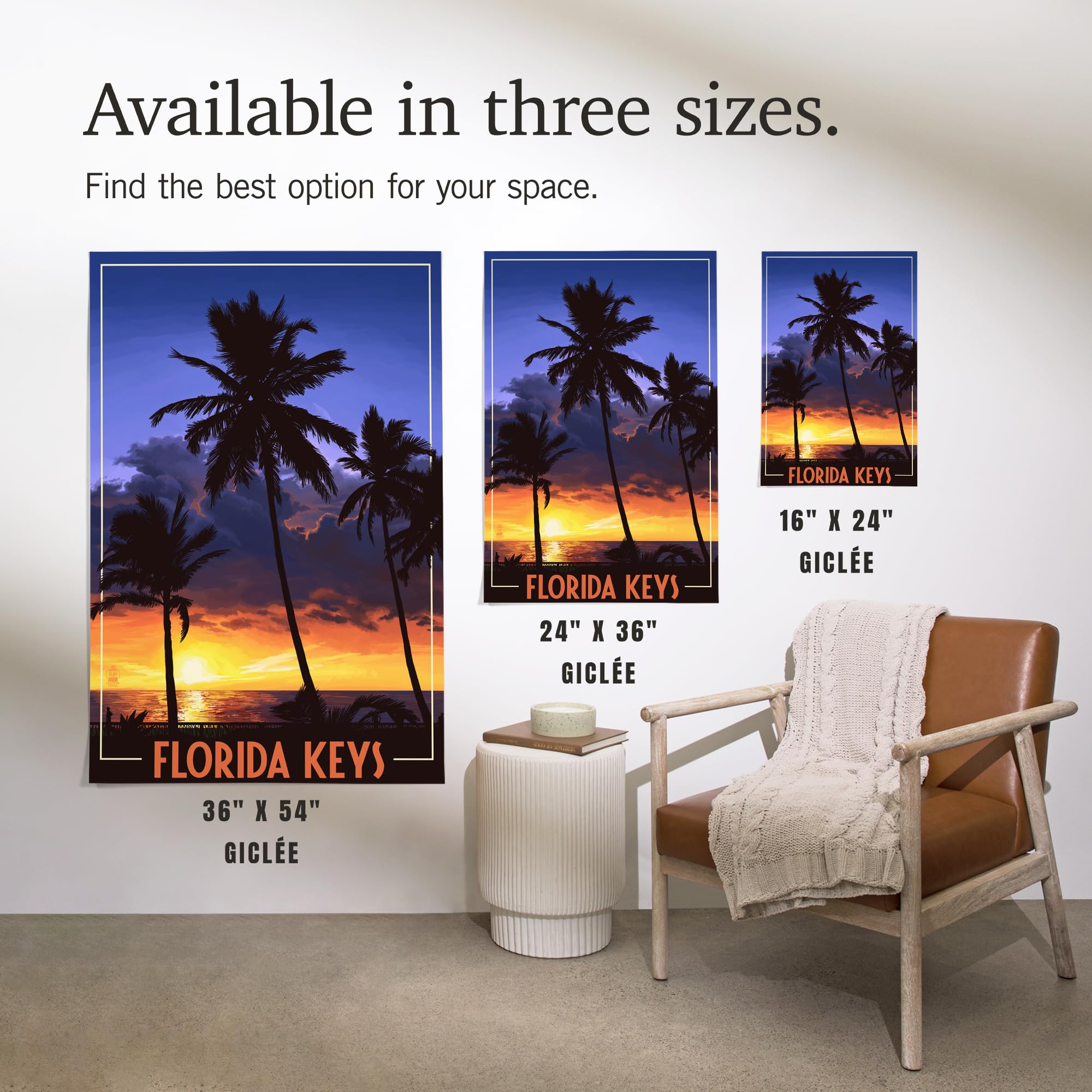Lantern Press 16x24 Inch Giclee Print - Florida Keys Sunset with Palm Trees Wall Art | Premium Canvas Painting for Beach House Decor, Living Room & Office