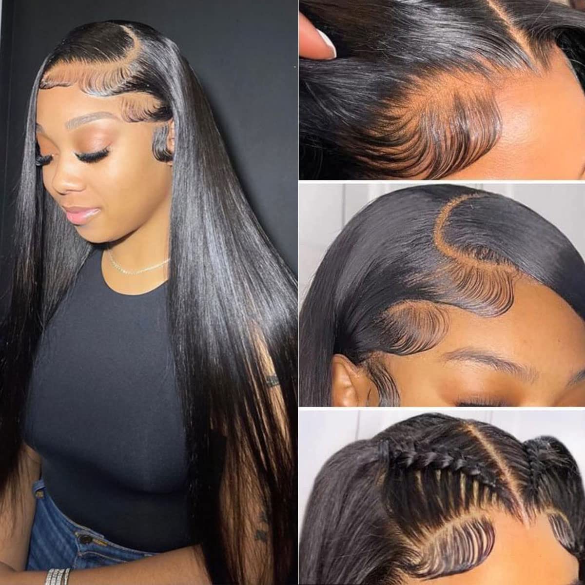 13x6 HD Lace Front Human Hair Wigs - 24 Inch Straight Glueless Wig 200% Density Pre-Plucked for Women | Natural Black Straight Hair | Perfect for Daily Wear, Parties & Special Occasions