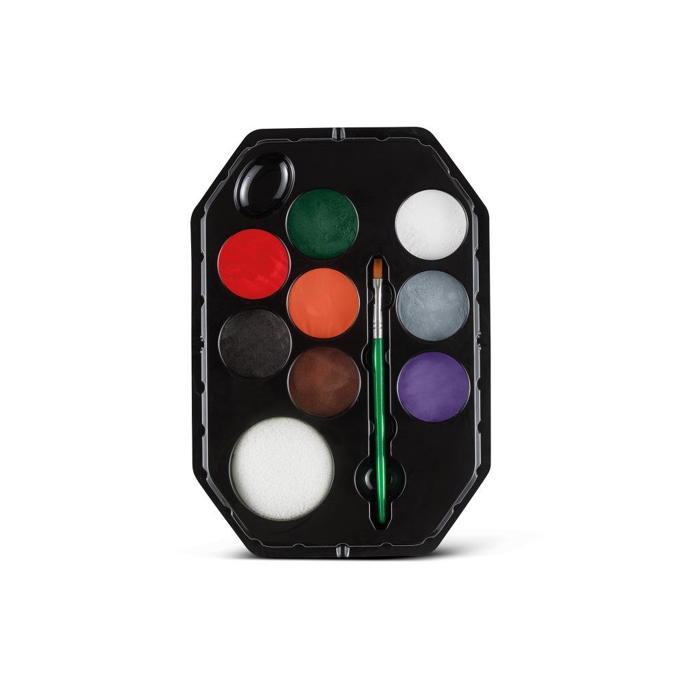 Snazaroo Halloween Face Paint Kit for Kids & Adults - 8 Vibrant Colors, 1 Brush, 1 Sponge, 1 Guide - Water-Based, Non-Toxic, Easy Wash Off - Perfect for Halloween Costumes, Birthday Parties & Face Painting Events