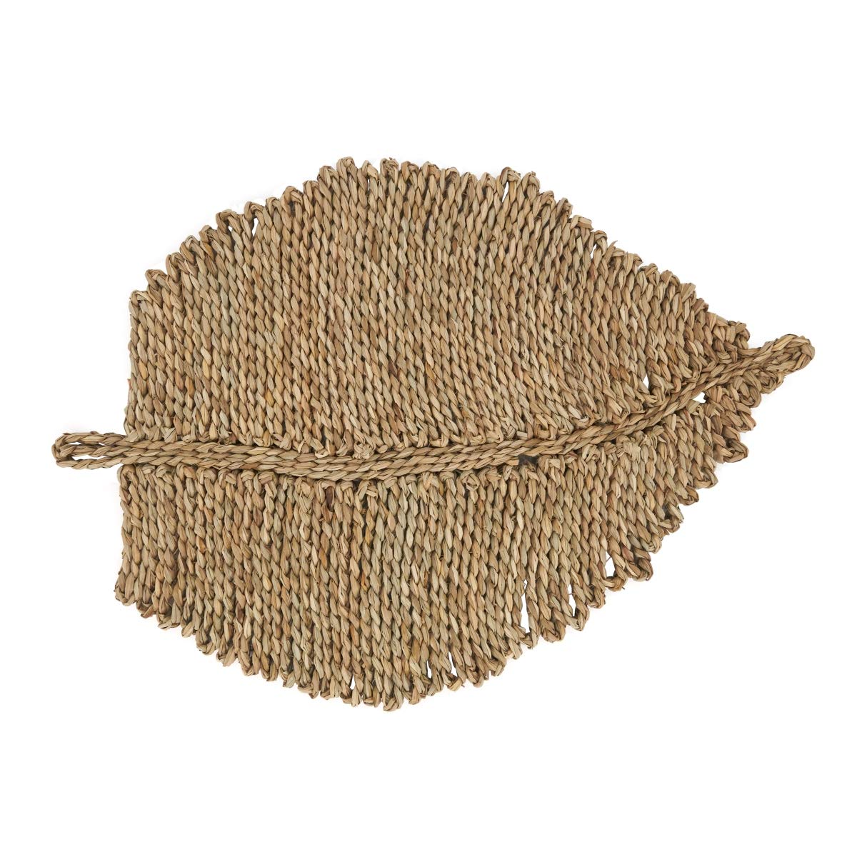 SARO LIFESTYLE 1909.N1420B 14x20 Inch Natural Sea Grass Leaf Placemats Set of 4 - Eco-Friendly Oblong Table Mats for Dining, Kitchen, Party & Home Decor