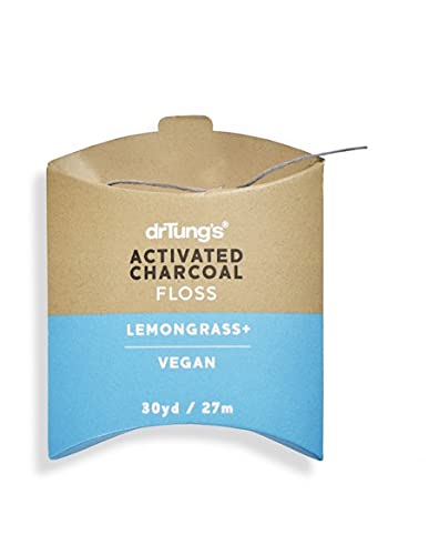 DrTung's Vegan Activated Charcoal Dental Floss - Natural Lemongrass Flavor, 6 Pack | Eco-Friendly Teeth Cleaning for Fresh Breath & Healthy Gums | Perfect for Travel, Home & Office Use