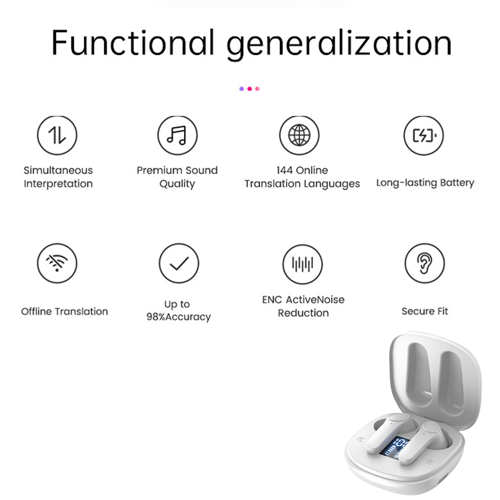 Caorchareb Real-Time Translation Earbuds - 2-Way Language Translator for 144 Languages & Accents | Break Language Barriers | Perfect for Travel, Business Meetings & International Communication (Black)