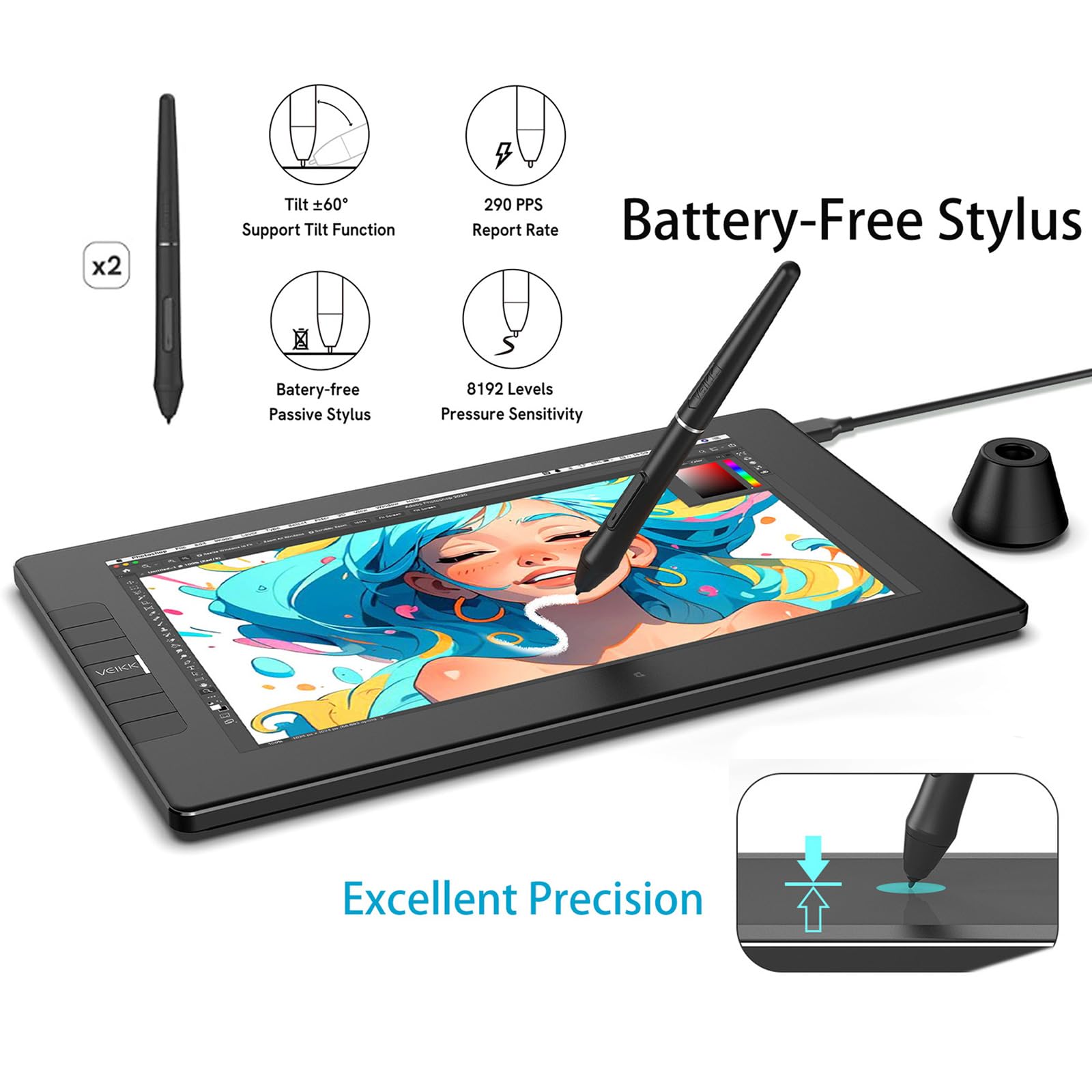 VEIKK VK1200 11.6 Inch Full-Laminated Graphic Drawing Tablet with Screen - Battery-Free Stylus, Tilt Function & 6 Customizable Shortcut Keys - Digital Art, Animation & Design (Requires Computer Connection) - Perfect for Artists, Illustrators & Graphic Designers