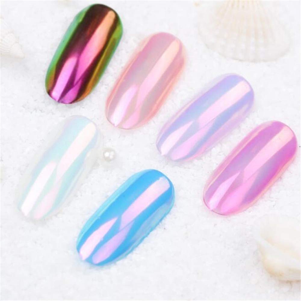 1 Box Holographic Nail Powder - Mermaid Nail Glitter, Pearl Shell Shimmer Powder, Glimmer Dust for Nail Art - Champagne Gold & Rainbow Holographic Nail Flakes - Perfect for DIY Manicures, Nail Salon Decorations, and Party Glam Looks