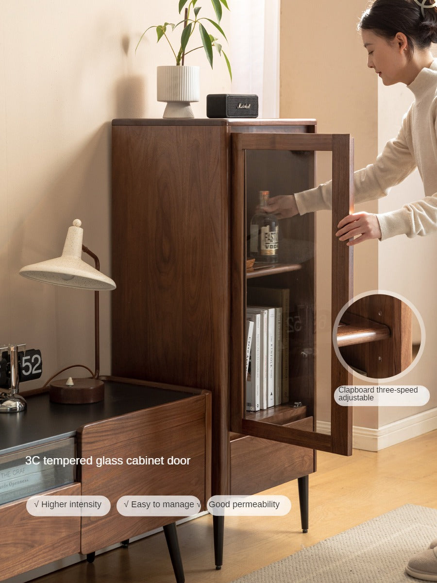Solid Black Walnut Wood Rocking Side Cabinet - Handcrafted Rustic Nightstand for Bedroom, Living Room & Office Furniture
