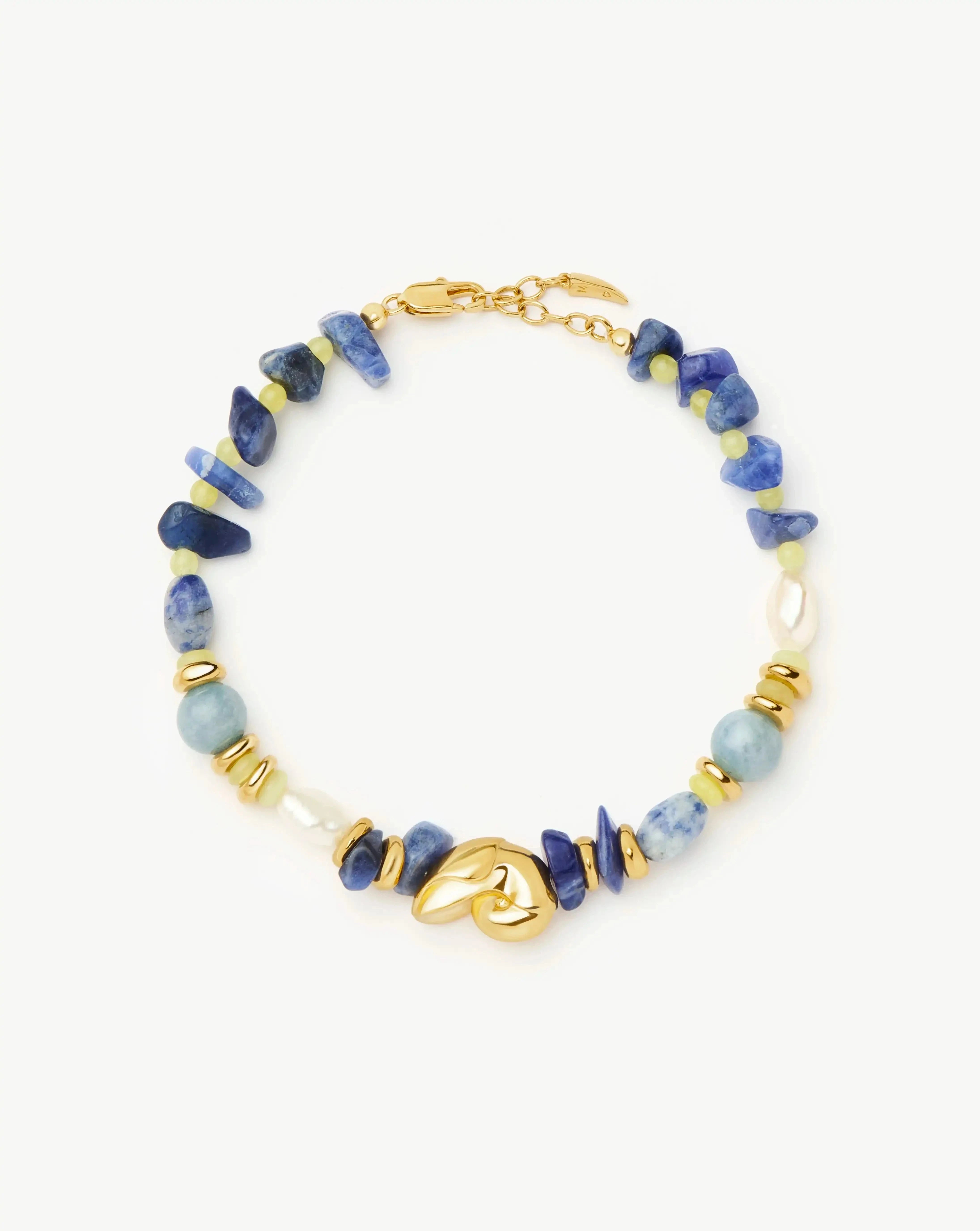 18k Gold Plated Multi Gemstone Shell Statement Beaded Bracelet for Women - Elegant Boho Jewelry for Beach, Party & Everyday Wear