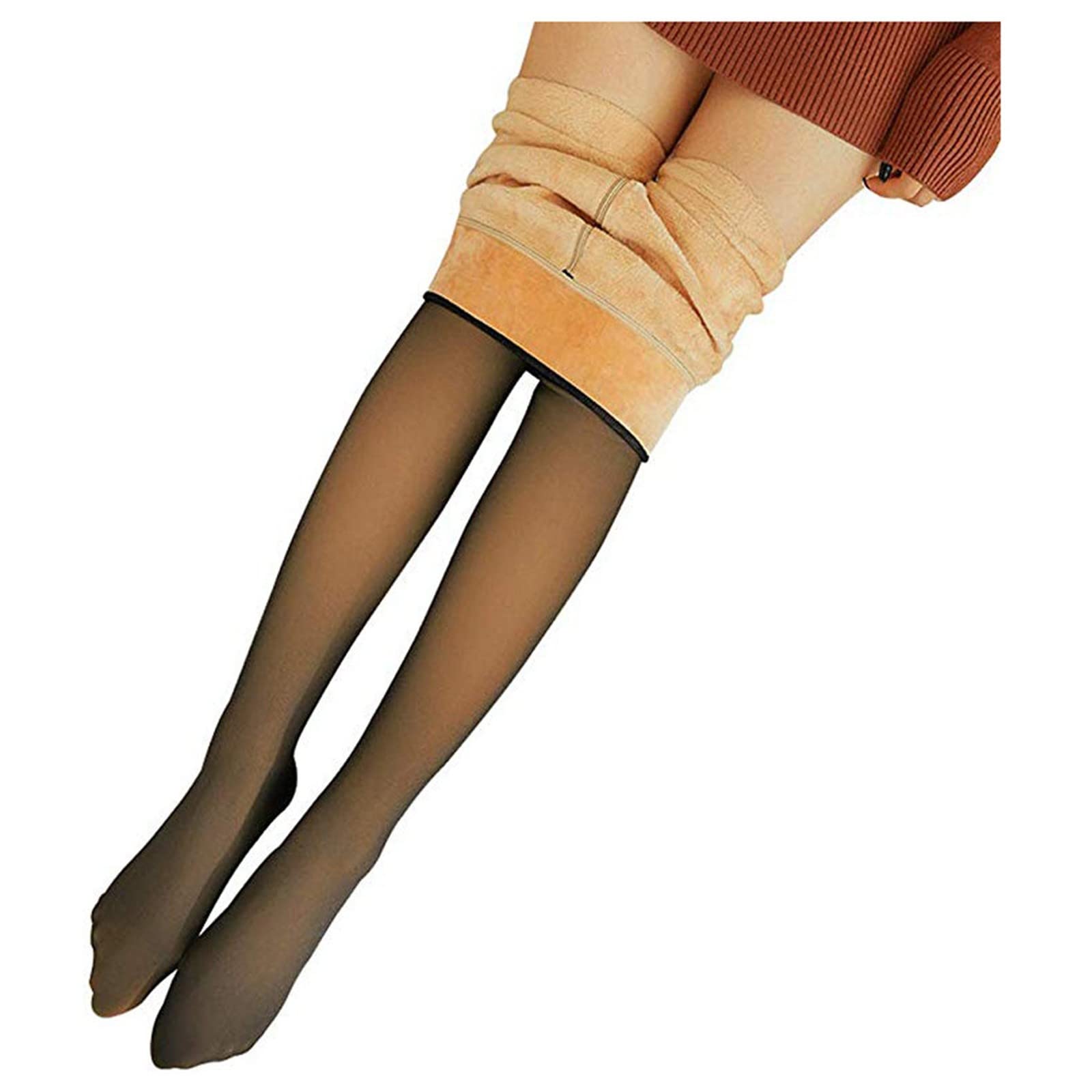 Nevera Women 2PCS High Waist Fleece Lined Leggings - Thin Skin Tone Foot Socks, Nudie Tights for Winter Warmth, Yoga, Workout & Daily Wear