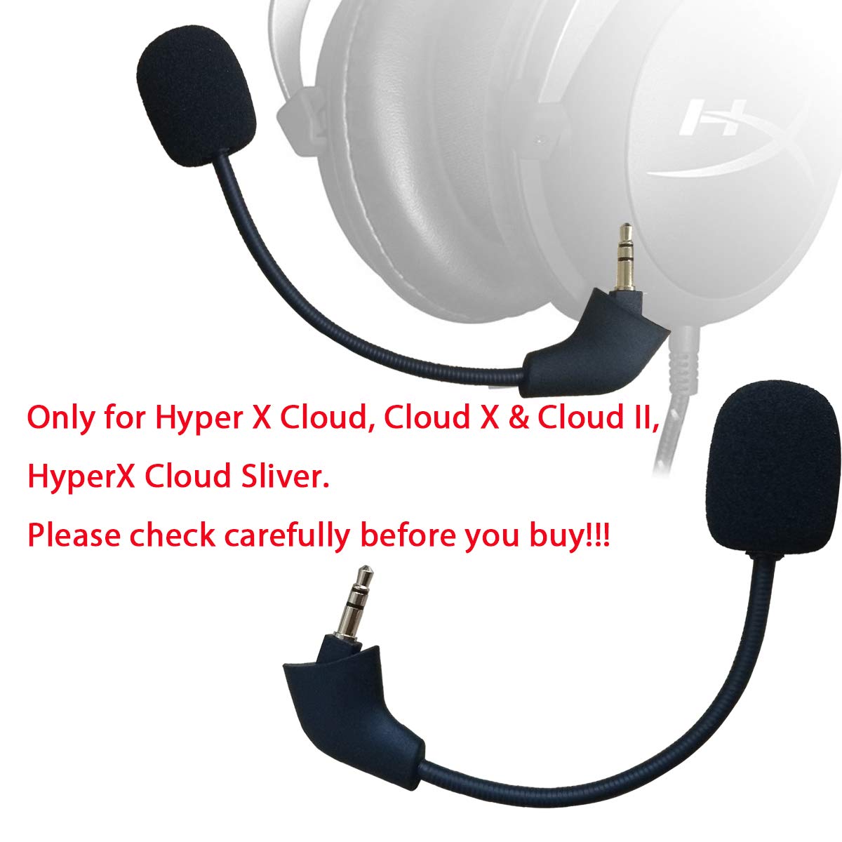 HyperX Cloud X/II & Silver Gaming Headset Replacement Microphone - 3.5mm Detachable Noise-Canceling Mic for PC, PS4, Xbox - Perfect for Streaming, Gaming & Online Meetings