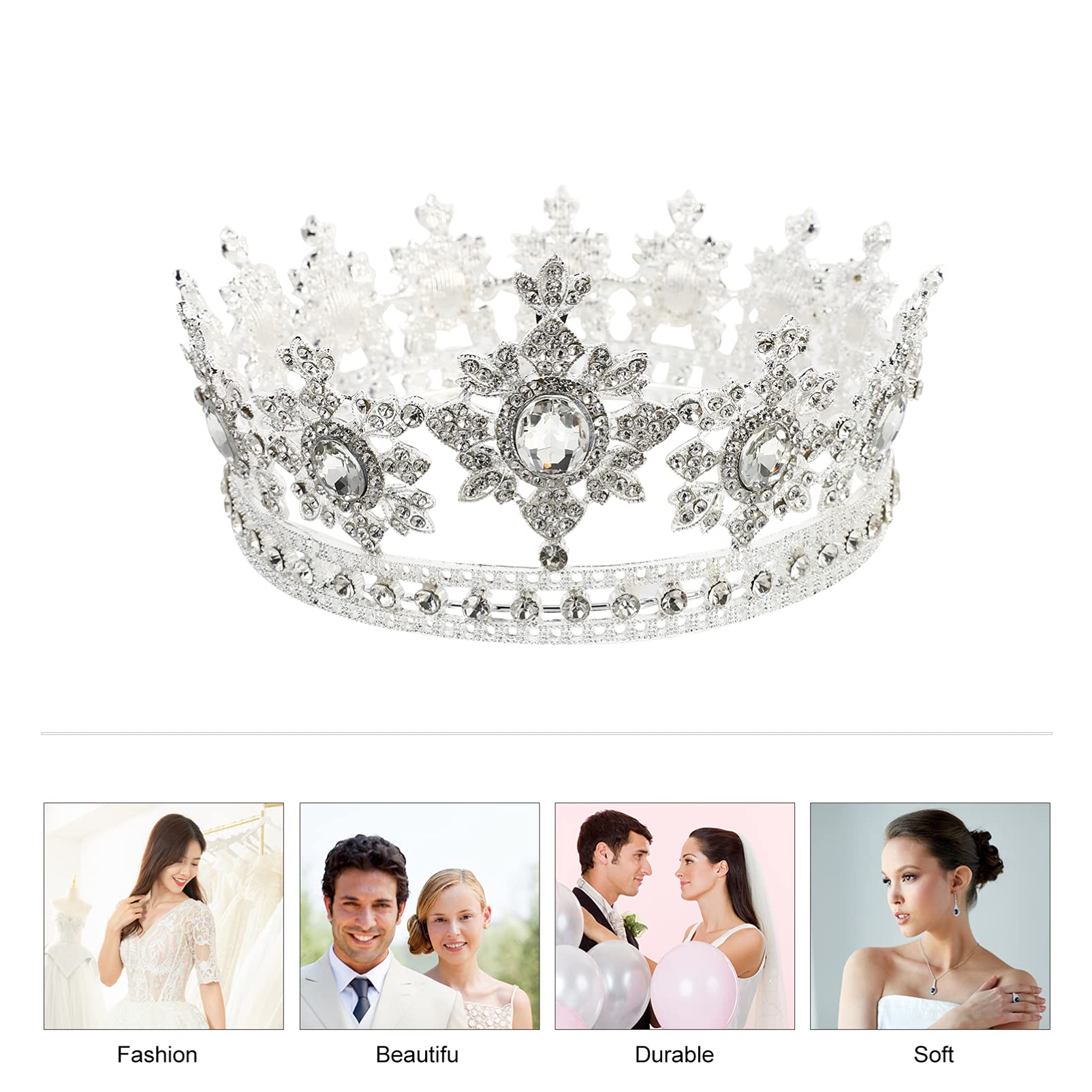 Minkissy Round Bridal Tiara Headband - Rhinestone Wedding Hair Accessories for Brides, Bridesmaids & Wigs | Elegant Princess Crown for Women, Queen Headdress | Perfect for Weddings, Prom, Pageants & Special Occasions