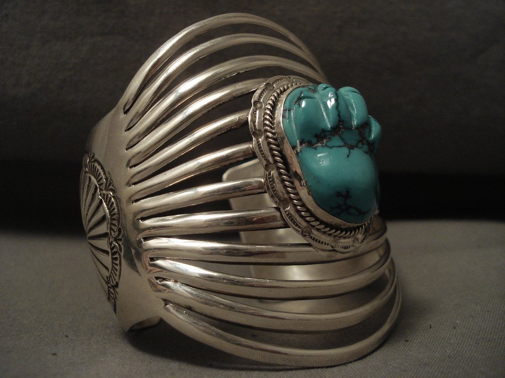 12 Shanks 'Turquoise Hand' Navajo Bulbous Turquoise Native American Jewelry Silver Bracelet - Authentic Southwest Style for Women, Gift for Her, Boho Fashion Accessory, Perfect for Festivals & Special Occasions
