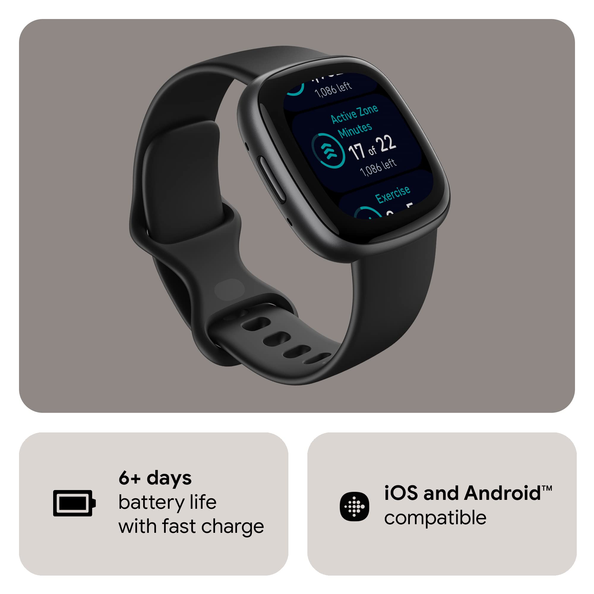 Fitbit Versa 4 Smart Watch - GPS Fitness Tracker with Heart Rate Monitor, Sleep Tracking & 40+ Exercise Modes | Black/Graphite (Renewed) | Includes S & L Bands | Perfect for Running, Swimming & Daily Activity Tracking