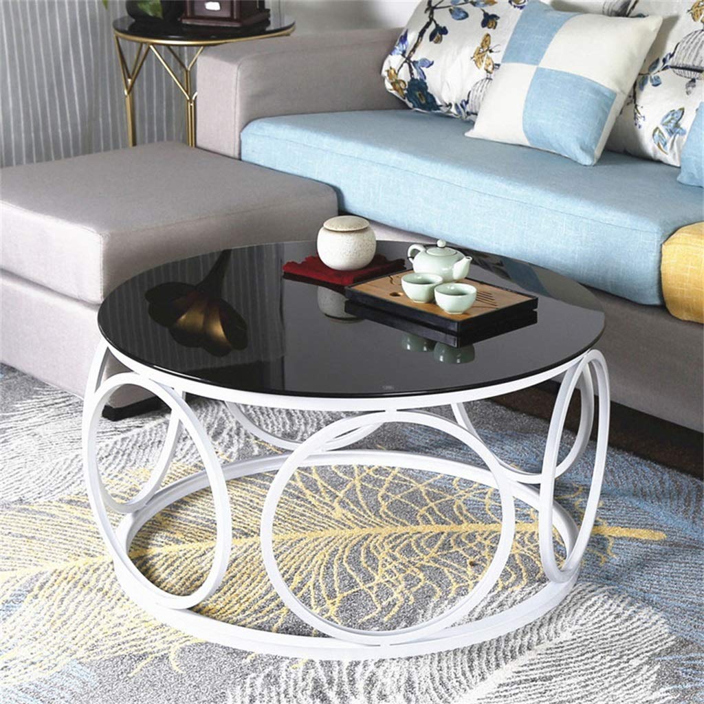 Round Coffee Table with Tempered Glass Top - Metal Side Table, End Table for Living Room, Office, Balcony | Perfect as Sofa Table, Flower Stand & Home Decor Accent