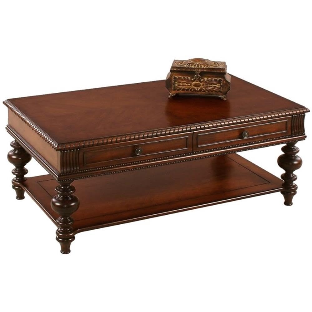 Progressive Furniture Mountain Manor Rectangular Castered Cocktail Table - Brown Wood Finish | Rolling Coffee Table for Living Room, Lounge & Office