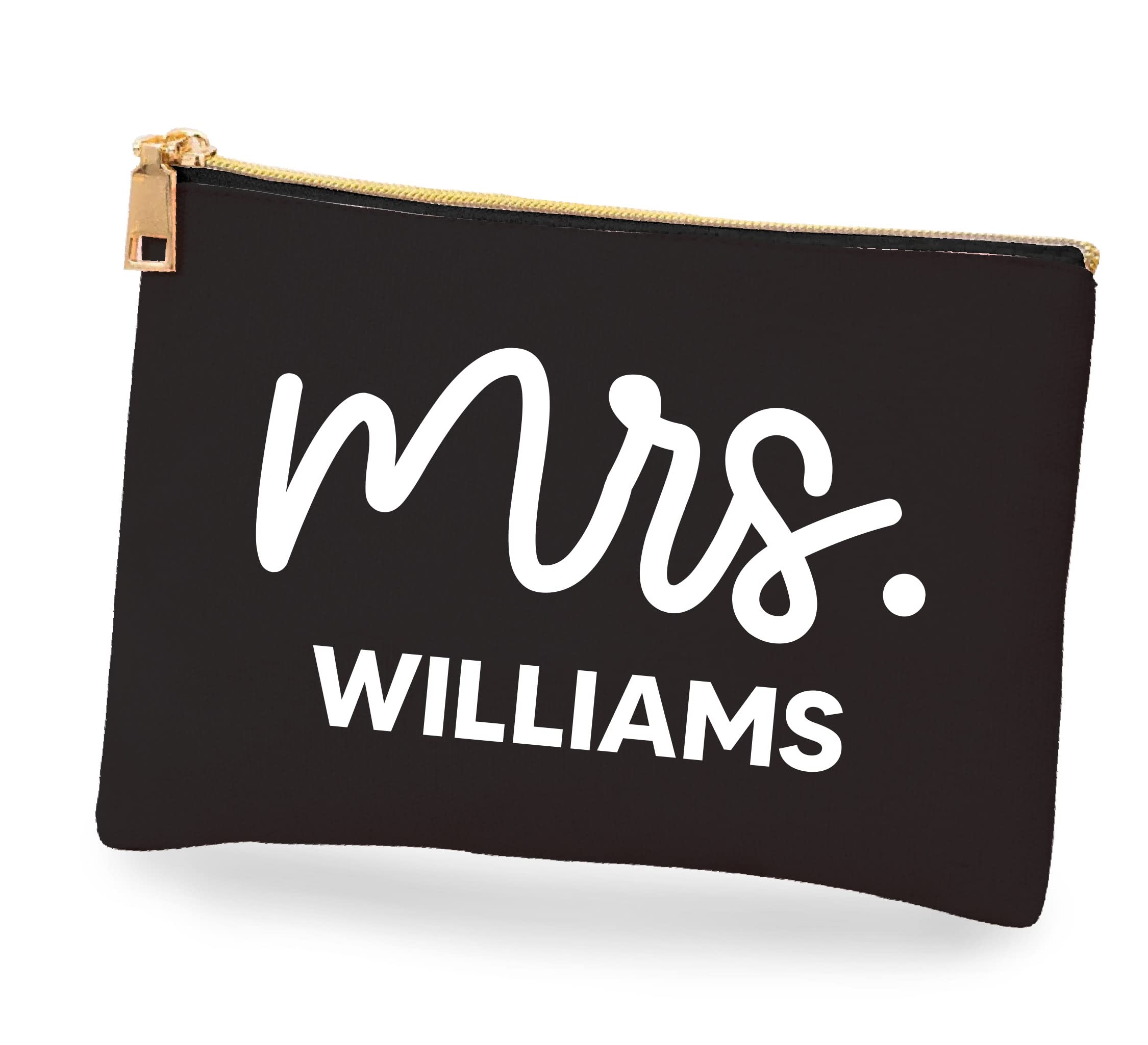 Personalized Mrs Name Makeup Bag for Women - Custom Cosmetic Pouch with Zipper, Travel Toiletry Case (Black) - Perfect Gift for Mother's Day, Bridal Shower & Travel Essentials Organization