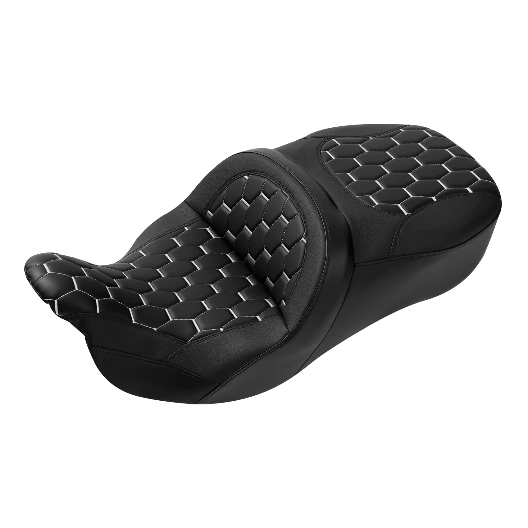 C.C. RIDER Motorcycle Driver & Passenger Seat - Fat Diamond Pro 2-Up One-Piece Seat for Harley Touring Road King FLHR, Street Glide FLHX, Road Glide FLTRX (2009-2023) | Comfortable Long-Distance Riding & Two-Up Touring