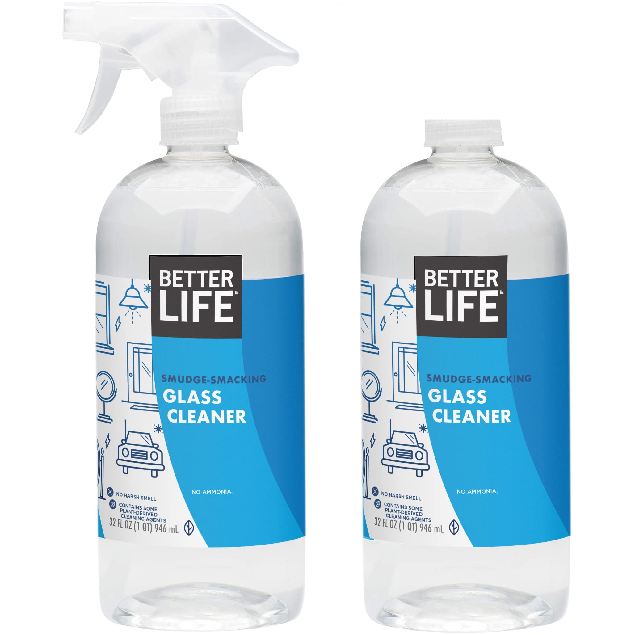 Better Life Natural Streak Free Glass Cleaner - 32oz (Pack of 2) | Eco-Friendly, Non-Toxic Formula for Windows, Mirrors & Glass Surfaces | Perfect for Home, Office & Car Cleaning