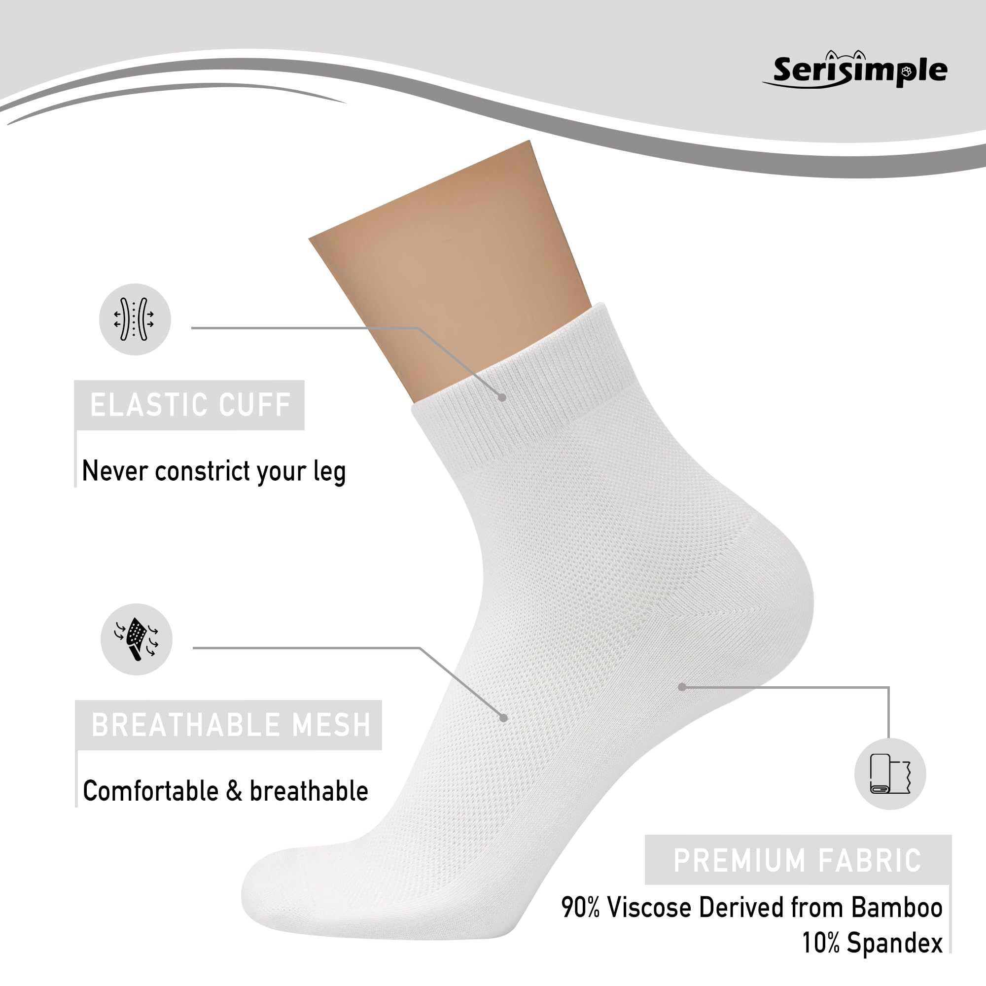 **SERISIMPLE Men's Breathable Rayon Bamboo Ankle Socks - 5 Pairs Pack, Thin Quarter Athletic & Casual Mesh Socks for Running, Gym, Work, and Everyday Comfort**