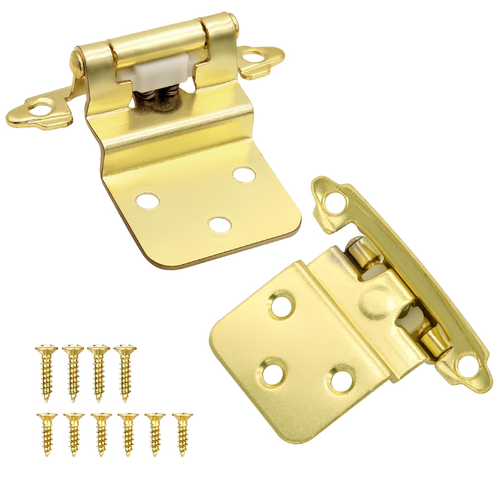 3/8 Inch Inset Brass Gold Cabinet Hinges (10 Pairs - 20 Pack) - Self Closing Hinges for Kitchen & Cabinet Doors - Durable Cabinet Hardware for Home Renovation & Furniture Installation