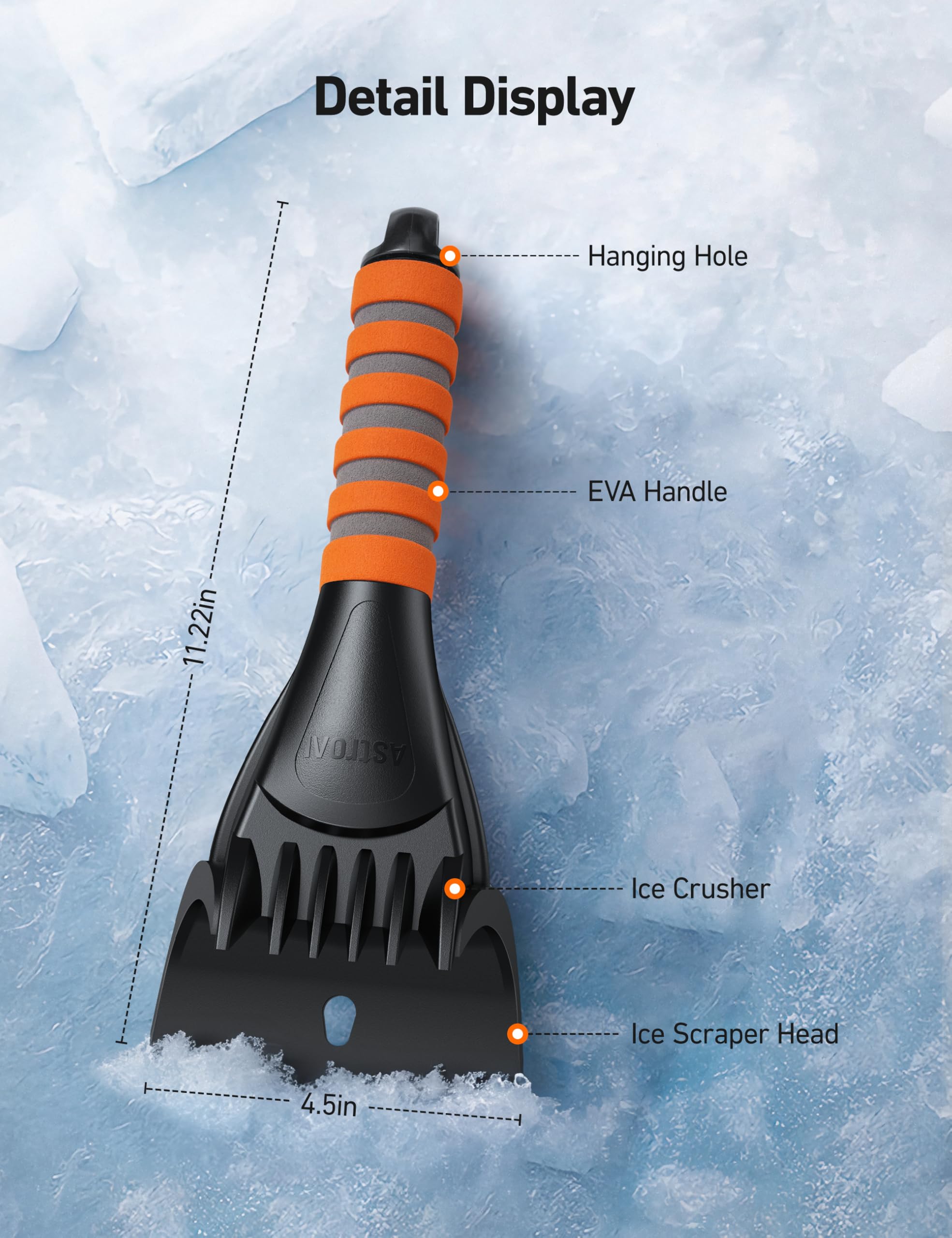 AstroAI Heavy Duty Ice Scraper for Car Windshield - Durable Snow and Ice Removal Tool for Cars & Small Trucks - Perfect for Winter Driving, Frosty Mornings & Icy Parking Lots
