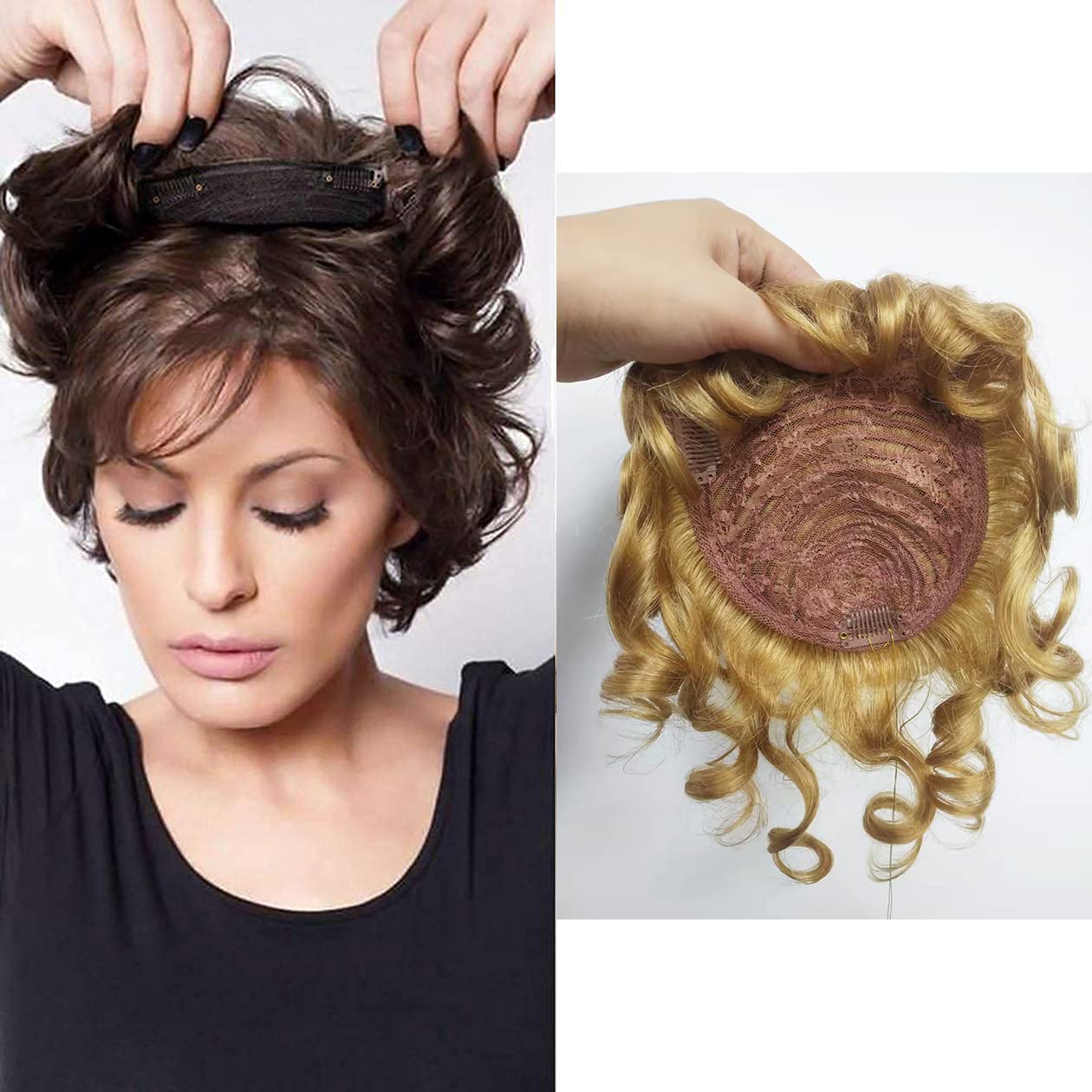 Natural Human Hair Topper Closure | 13x13cm Curly Clip-in Hairpiece | Short Curly Hair Weaving Replacement Wiglet for Women with Thinning Hair | 10inch Honey Blonde Color | Perfect for Daily Wear, Parties & Special Occasions