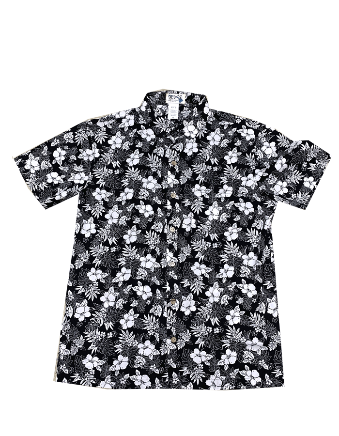 White Hibiscus Slim Fit Short Sleeve Button Up Hawaiian Shirt for Men - Tropical Vacation, Beach Party & Summer Casual Wear