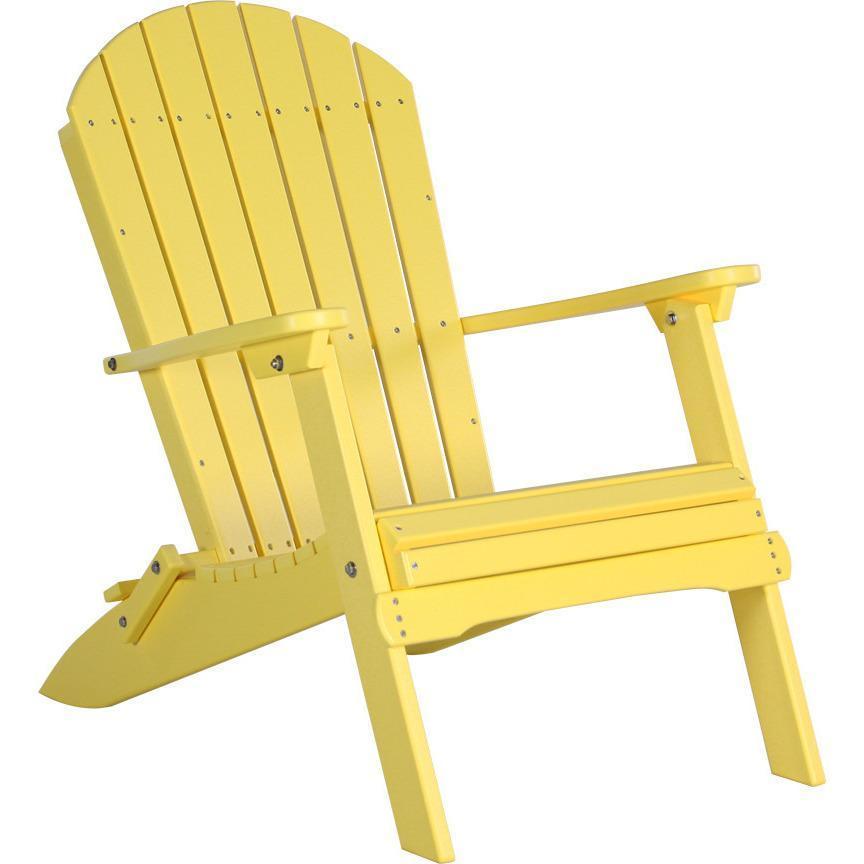 Premium Yellow Folding Recycled Plastic Adirondack Chair with Cup Holder - Outdoor Patio, Garden, Poolside & Beach Relaxation Furniture
