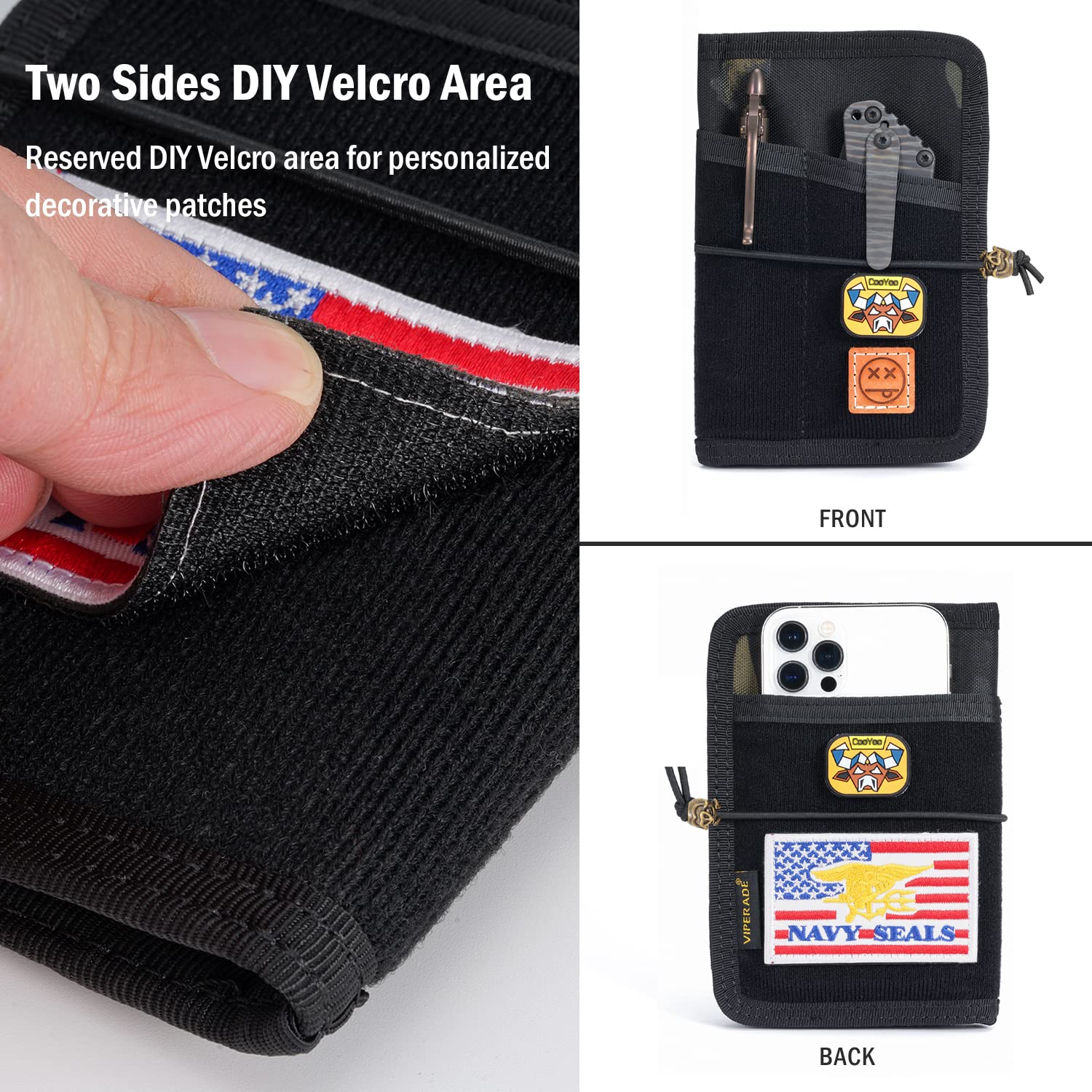 VIPERADE VE11 Pocket Journal Pouch - EDC Wallet & Small Notebook Cover for Field Notes | Nylon Utility Organizer with DIY Patch Area | Perfect for Outdoor Adventures, Travel & Everyday Carry