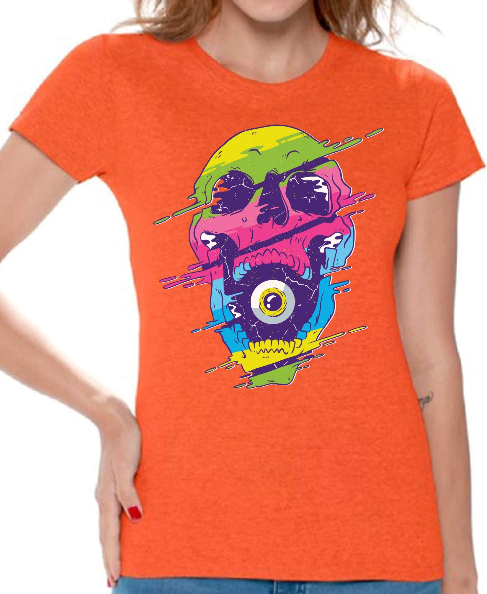 Awkward Styles Skull Print T-Shirt | Psychedelic Eye Graphic Tee for Women | Gothic Streetwear & Festival Fashion