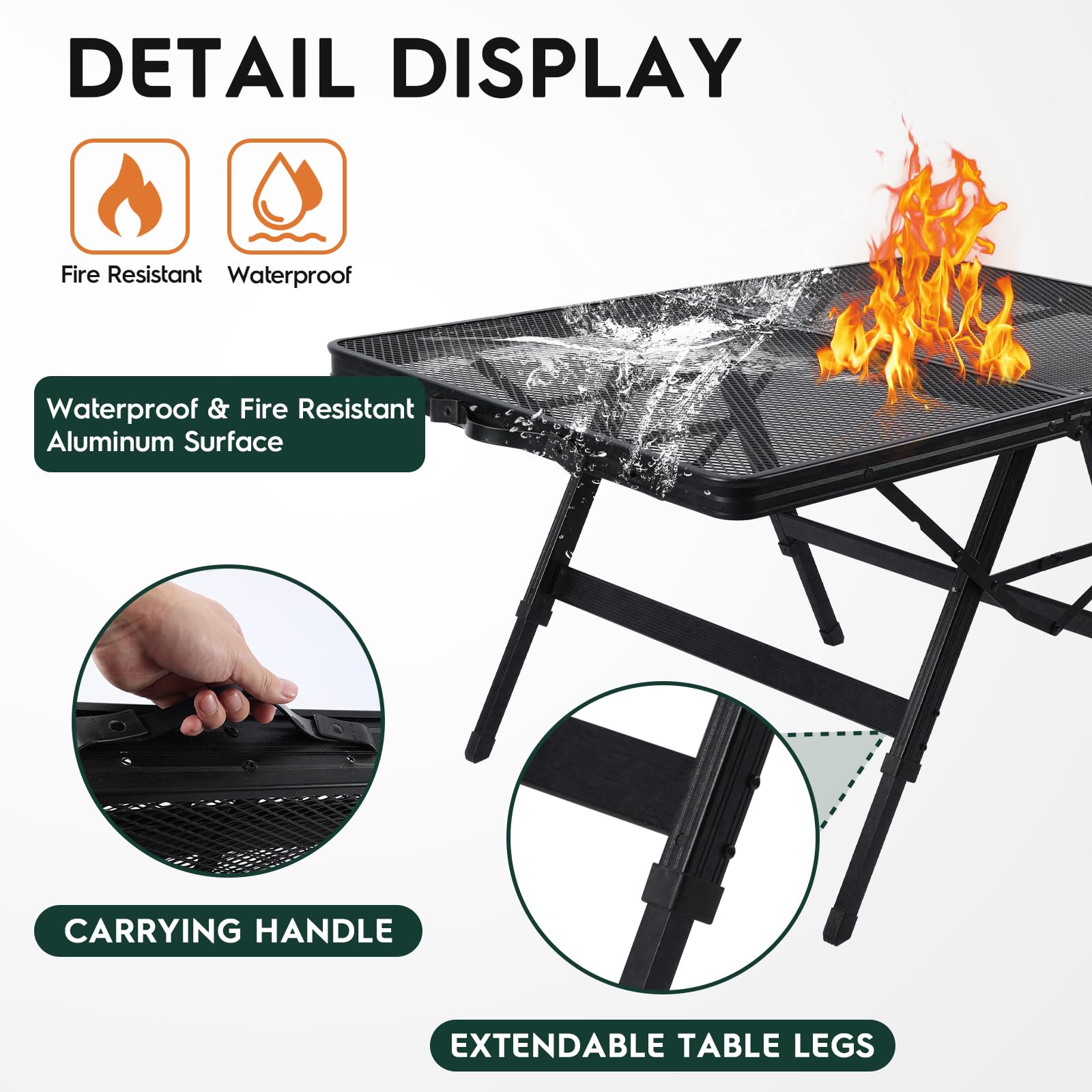3 FT Folding Grill Table - Portable Adjustable Height Camping Table with Desktop | Lightweight Outdoor Picnic BBQ Table for Backyard, Tailgating & Beach Parties