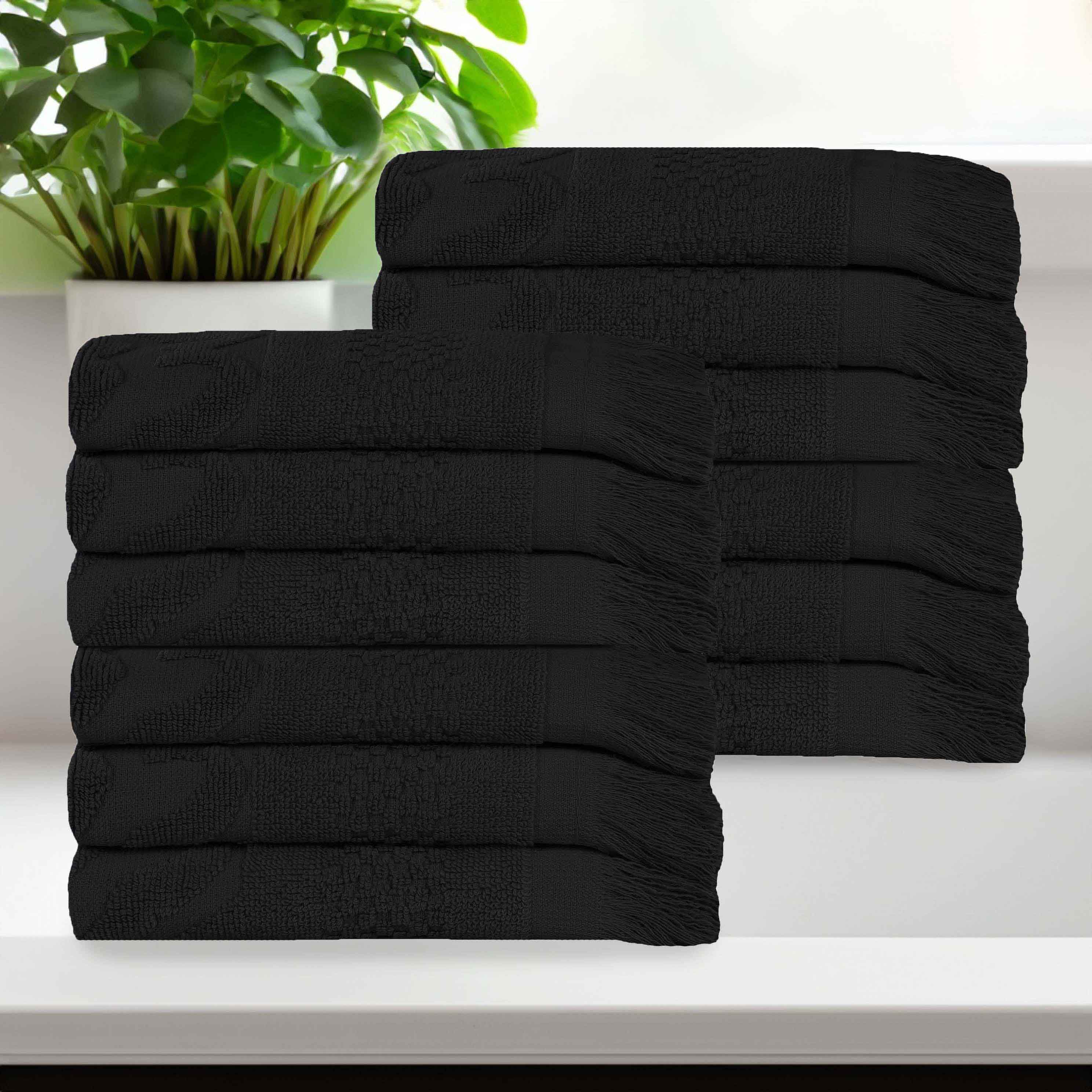 Premium Rolla Cotton Geometric Jacquard Plush Face Towel Washcloth Set - 12 Pack | Soft & Absorbent Bath Towels for Spa, Baby Care & Gentle Facial Cleansing