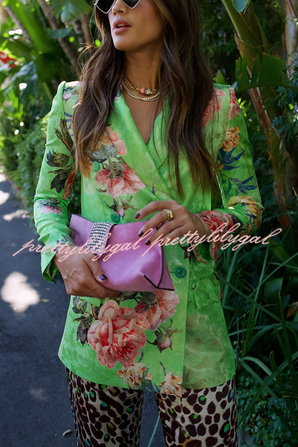 Wild and Free Floral Print Button-Up Long Sleeve Lapel Blazer for Women - Elegant Office Wear & Spring Fashion Outfits