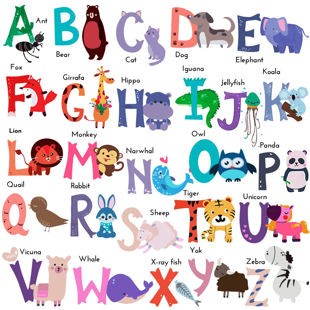 DEKOSH Animal Alphabet Wall Decals for Baby Nursery | Peel & Stick ABC Stickers for Toddlers Learning | Cute Nursery Decor for Boys & Girls | Perfect for Kids Bedroom, Playroom & Classroom Decor
