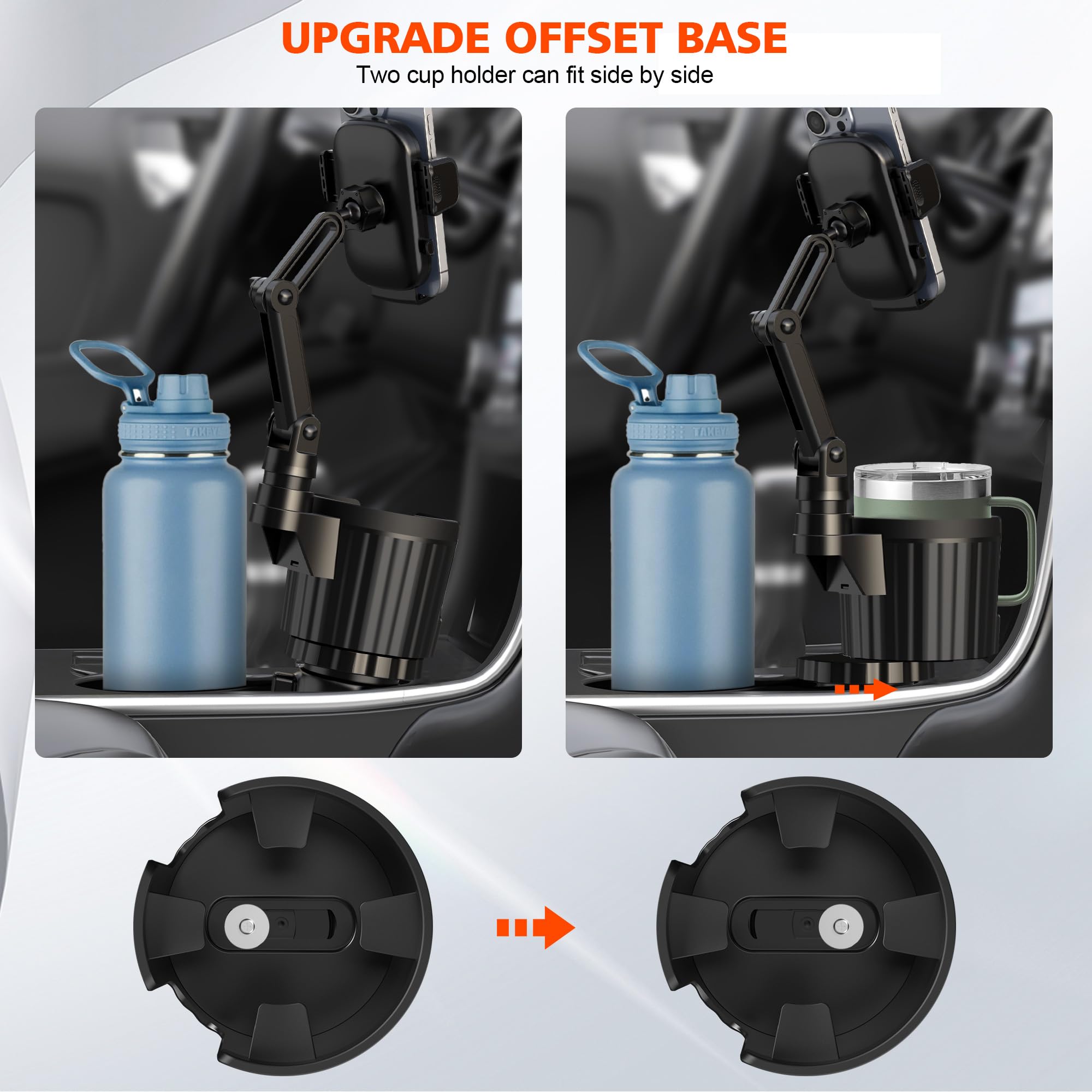2 in 1 Adjustable Car Cup Holder Phone Mount - Universal 4-7