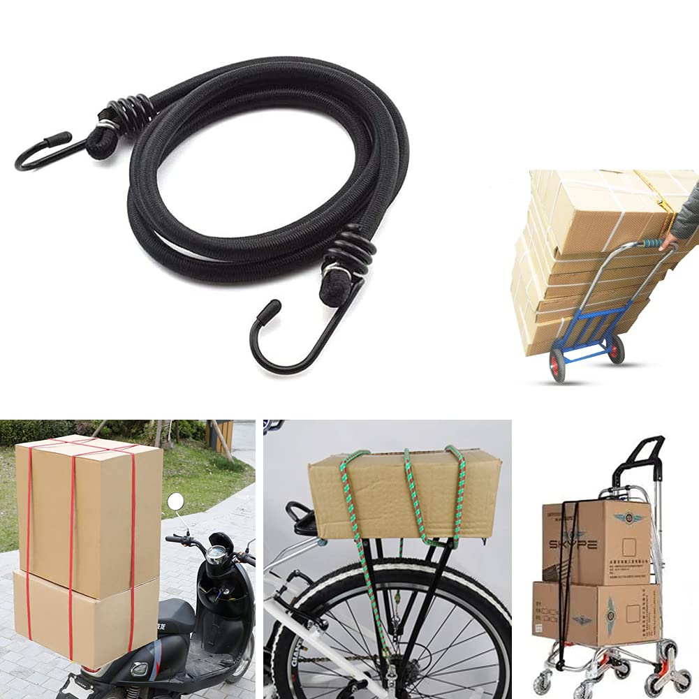 iCOMO 8 Pack Heavy Duty Bungee Cords with Metal Hooks - 32 Inch Elastic Tie Down Straps for Outdoor, Camping, Truck, RV, and Storage Use - Black (Durable & Secure Fastening Solution)