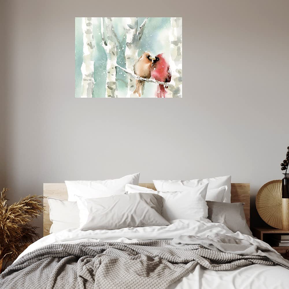 Christmas Cardinals Canvas Wall Art - Hand Painted Fine Art by Katrina Pete - 16x12 Inches - Ready to Hang - Perfect for Living Room, Bedroom, Office Decor - Holiday Home Décor Gift Idea
