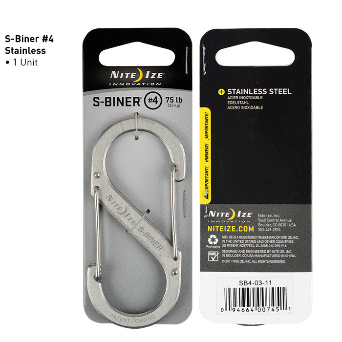 Nite Ize S-Biner Stainless Steel Carabiner Clip #4 - Heavy Duty Keychain, Gear Organizer for Hiking, Camping, Backpacking & Outdoor Adventures