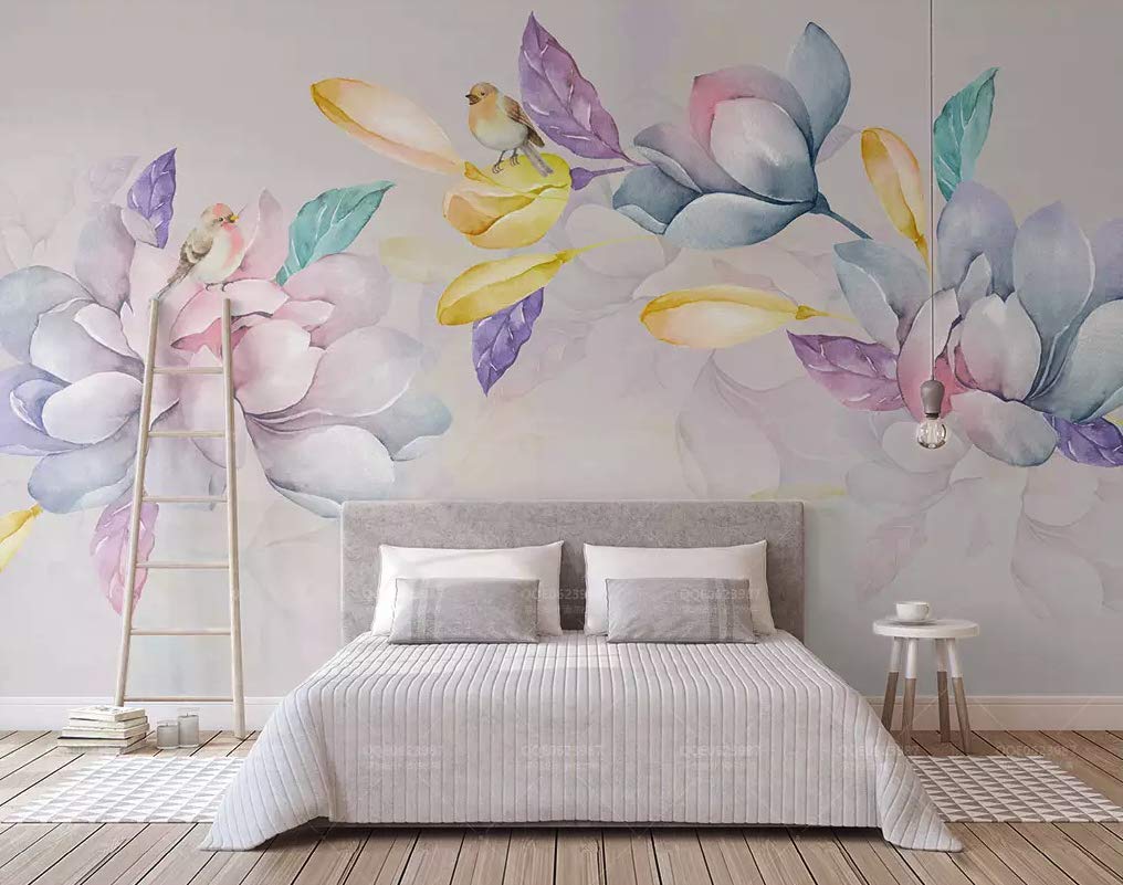 Murwall Watercolor Floral Wallpaper - Magnolia Blossom Wall Mural | Colorful Flower Wall Decor for Mediterranean Home | Perfect for Living Room & Bedroom Decor