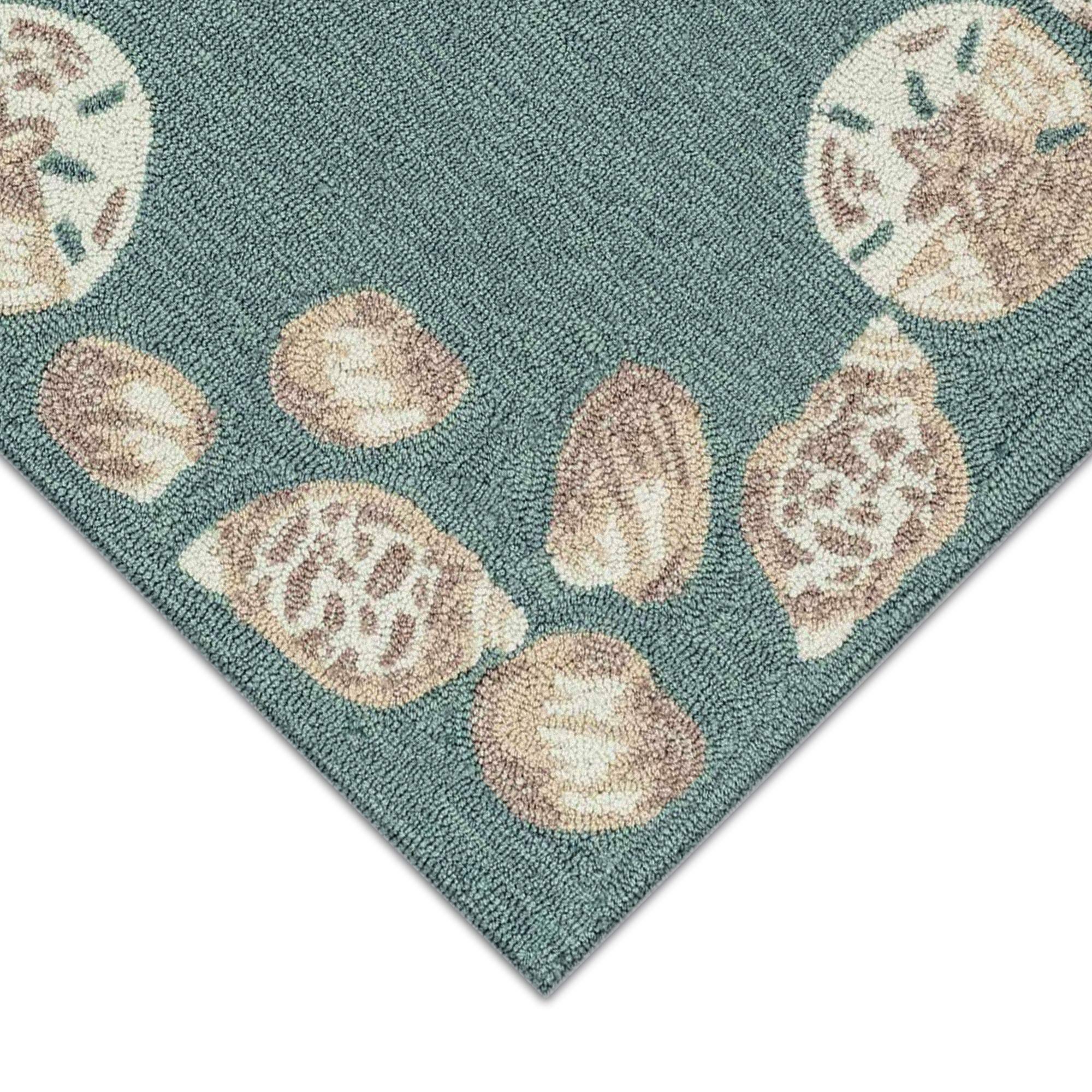 Liora Manne CAPRI Handmade Synthetic Blend Durable Indoor/Outdoor Area Rug - Traditional Geometric Coastal Beach Design with Seashell Border in Aqua (3'6