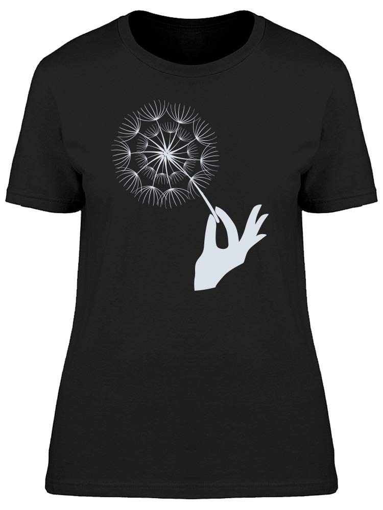 Women's Hand Holding Dandelion Graphic T-Shirt - Soft Cotton Black Tee for Casual Wear & Everyday Outfits