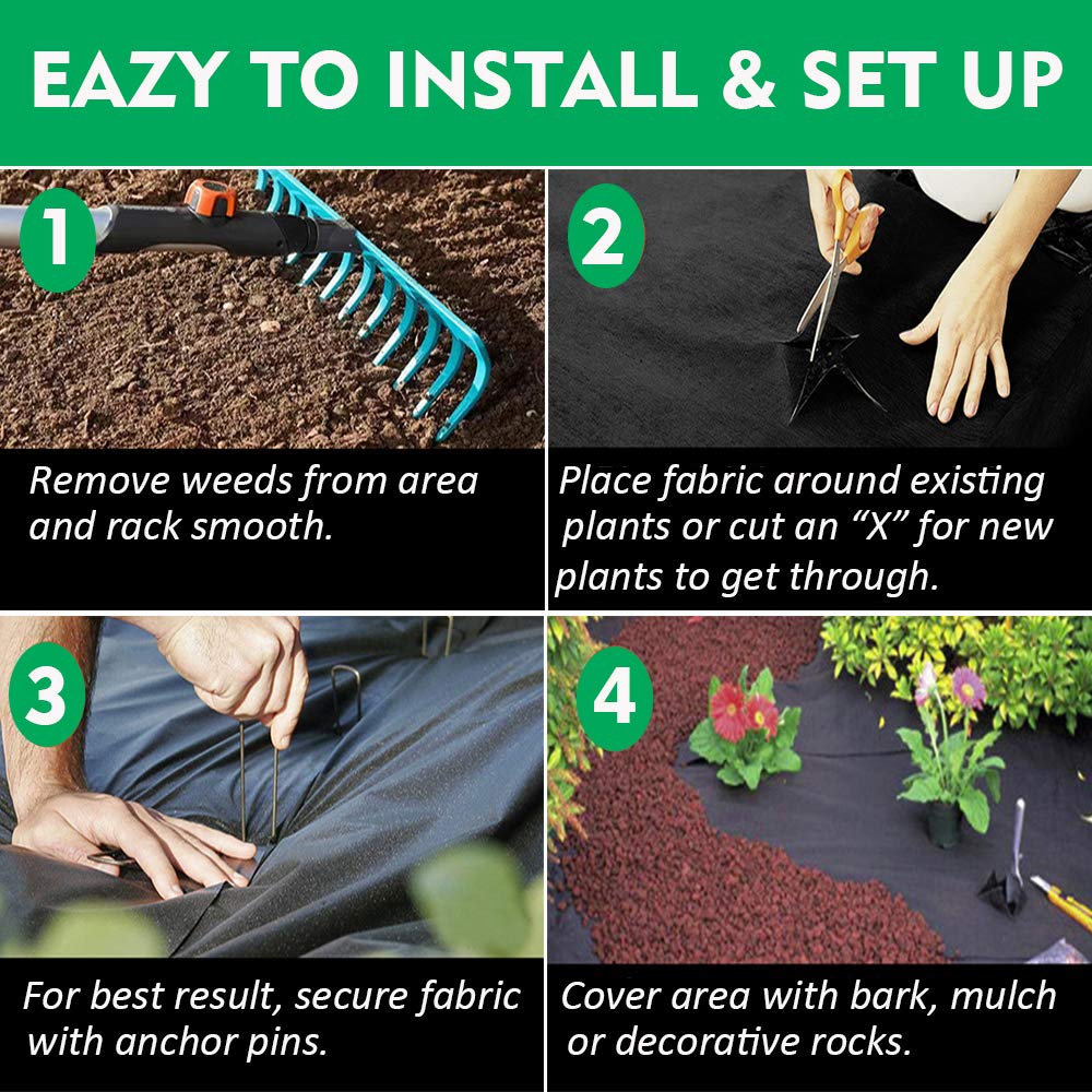 Premium 5oz Heavy Duty Weed Barrier Landscape Fabric - 4ft x 250ft Commercial Grade Ground Cover for Gardening, Black | Ideal for Weed Control in Flower Beds, Vegetable Gardens & Landscaping Projects