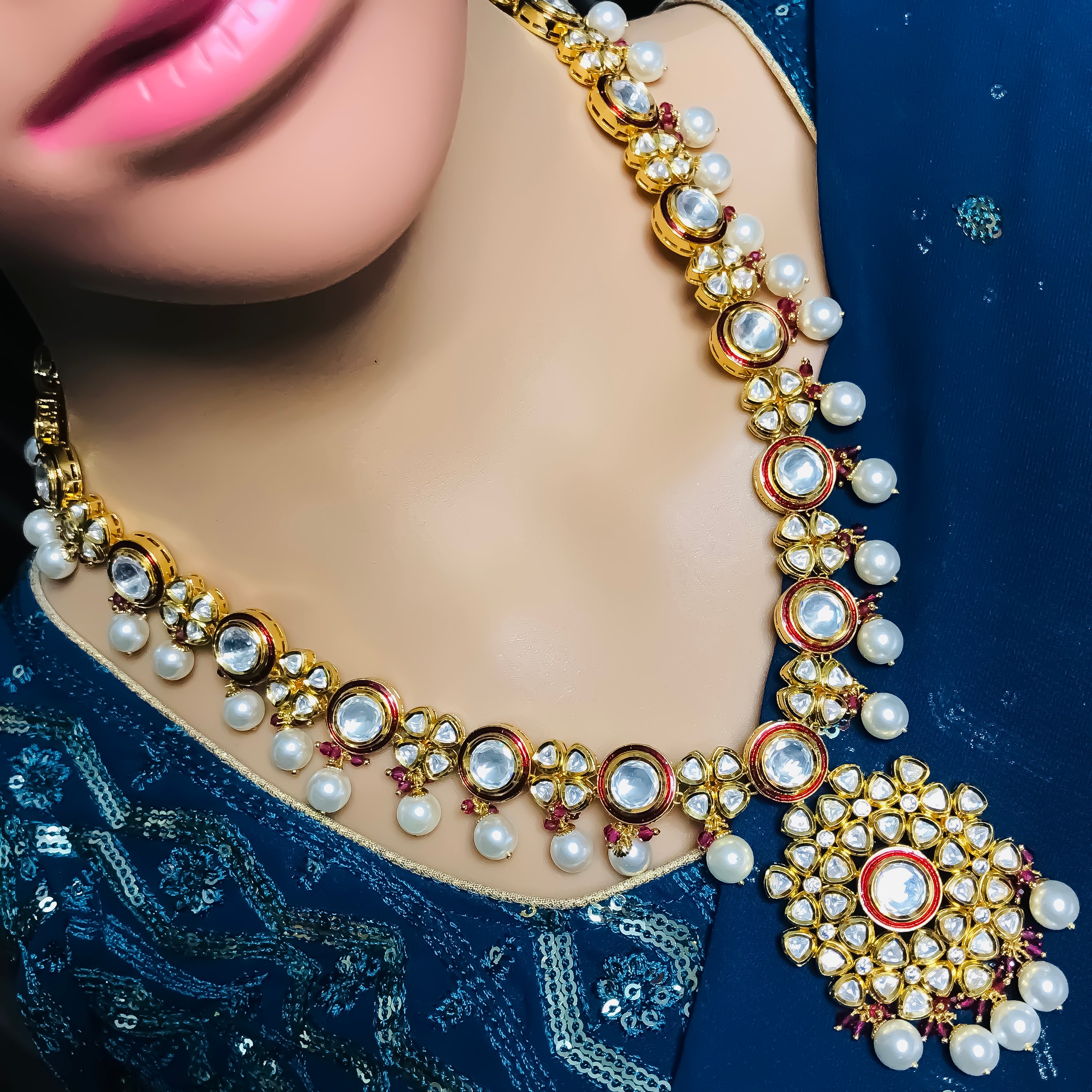 Royal Kundan Gold Plated Long Necklace & Earrings Set (D737) - Elegant Indian Jewelry for Weddings, Parties & Special Occasions