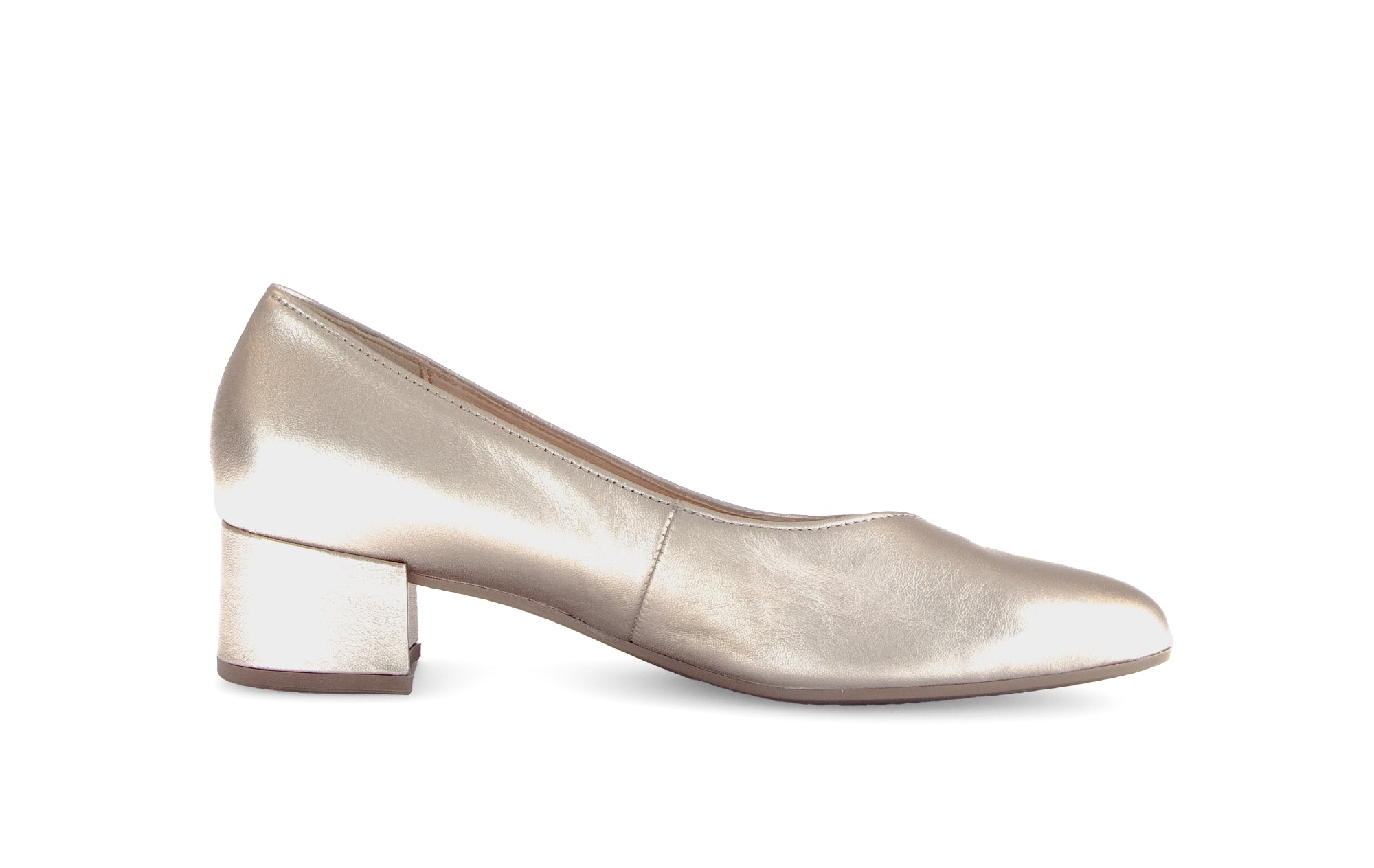 GABOR Women's Gold Leather Low Heel V-Cut Court Shoes 43162 - Elegant Dress Pumps for Work, Wedding & Special Occasions