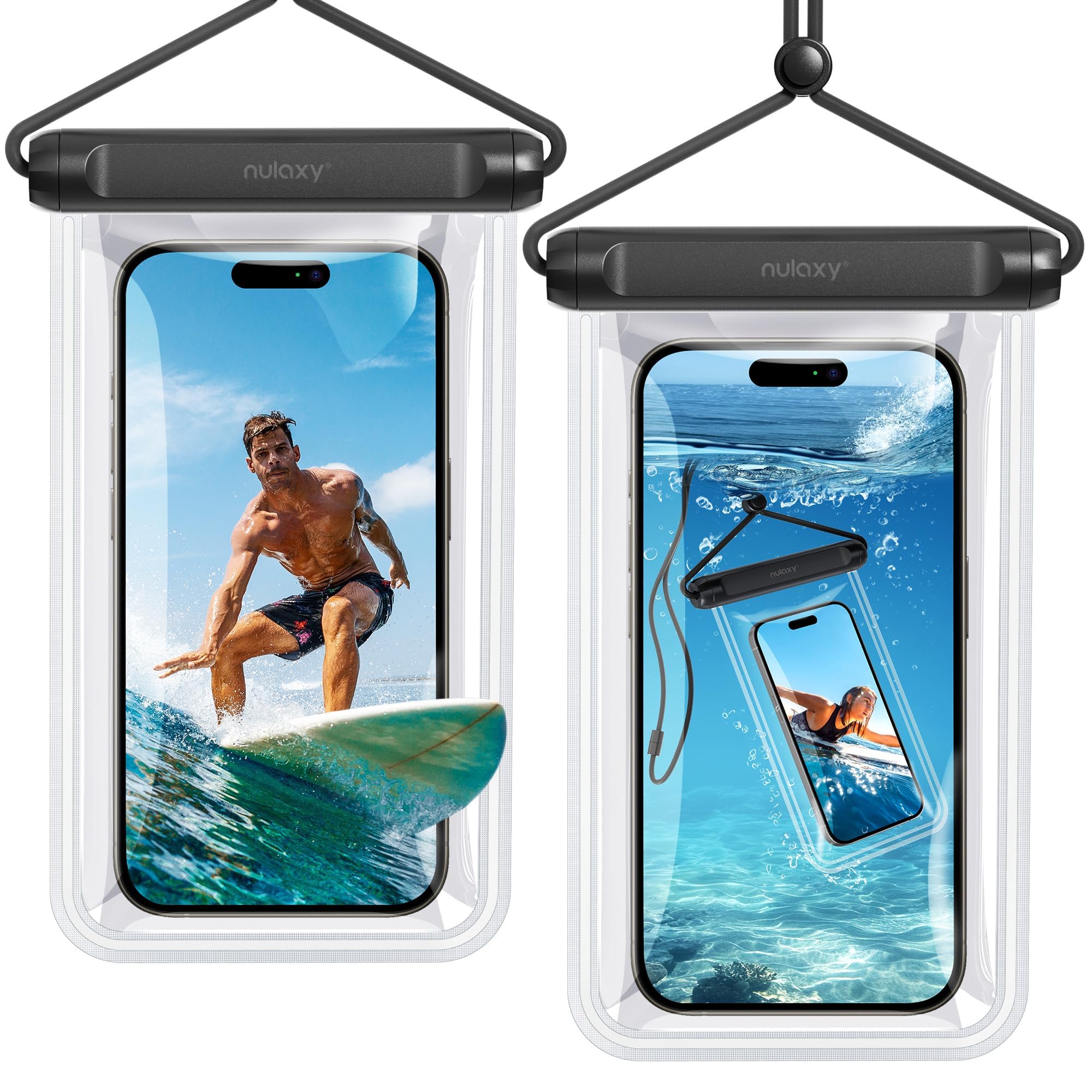 Nulaxy 2 Pack IPX8 Waterproof Phone Pouch - Double Sealing Dry Bag with Lanyard for iPhone 15/14/13/12/11 Pro Max/XR & Galaxy S24/S23 (Fits up to 7.5