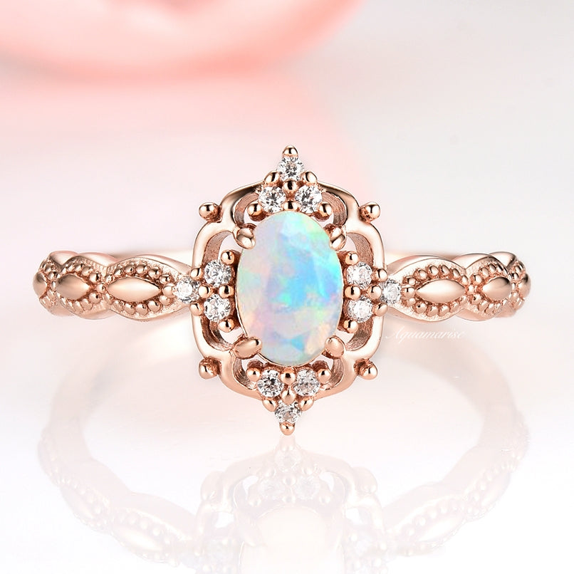 Claire Australian Opal Ring - 14K Rose Gold Vermeil Women's Jewelry | Elegant Birthstone Gift for Mother's Day, Anniversary & Special Occasions